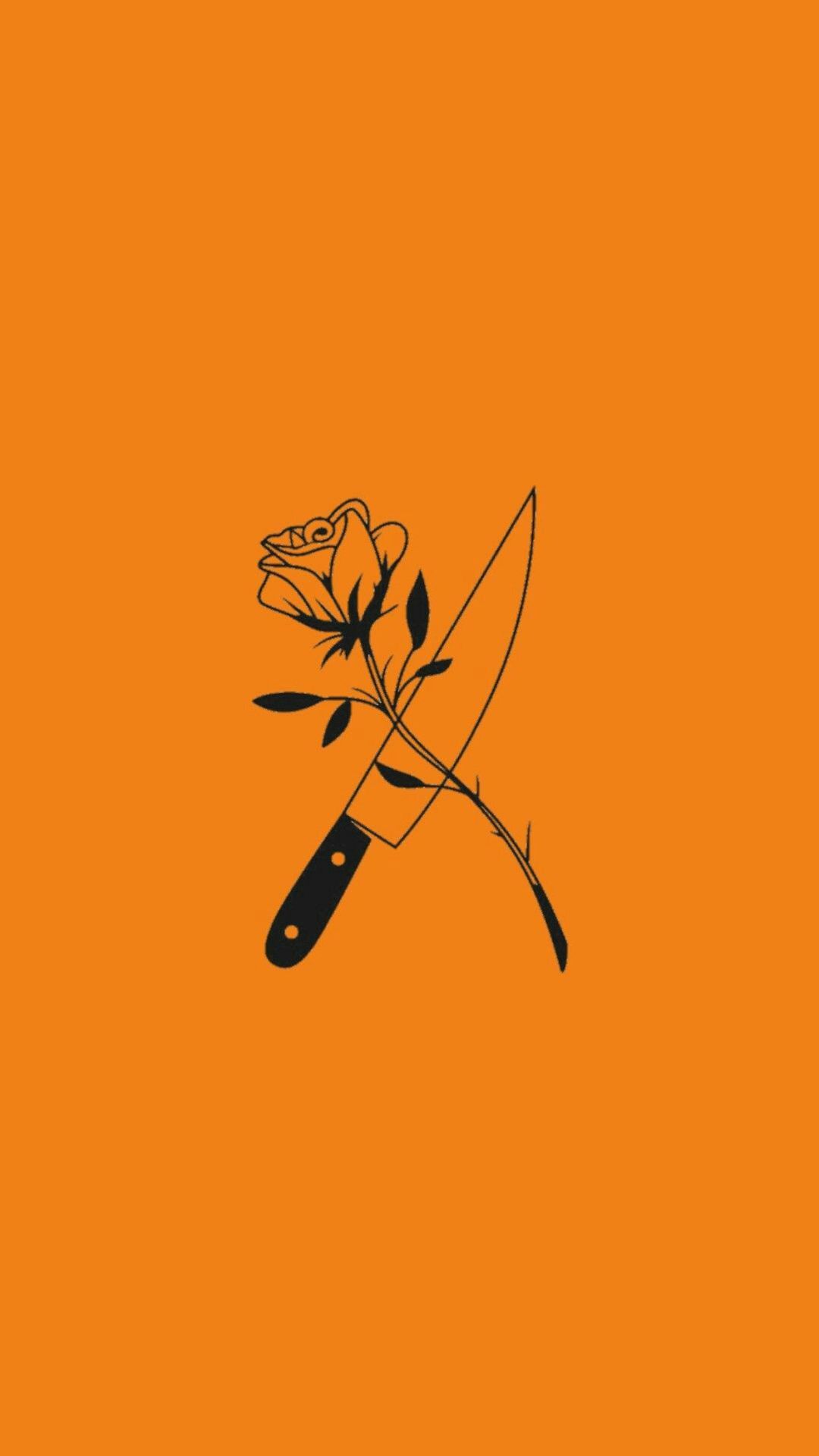 A knife and rose on an orange background - Orange