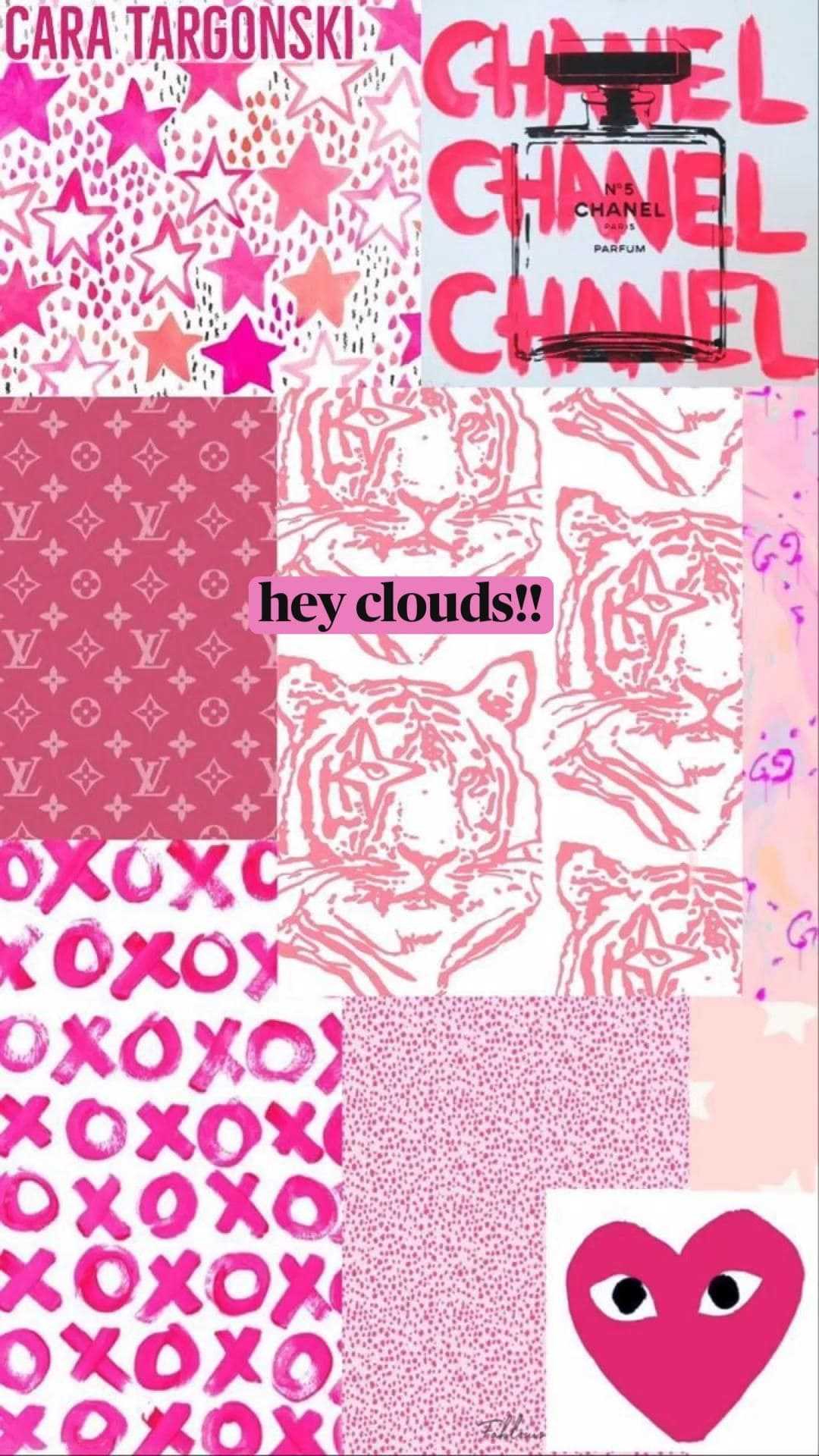 A collage of pink and white designs with hearts - Preppy, Cancer, Chanel