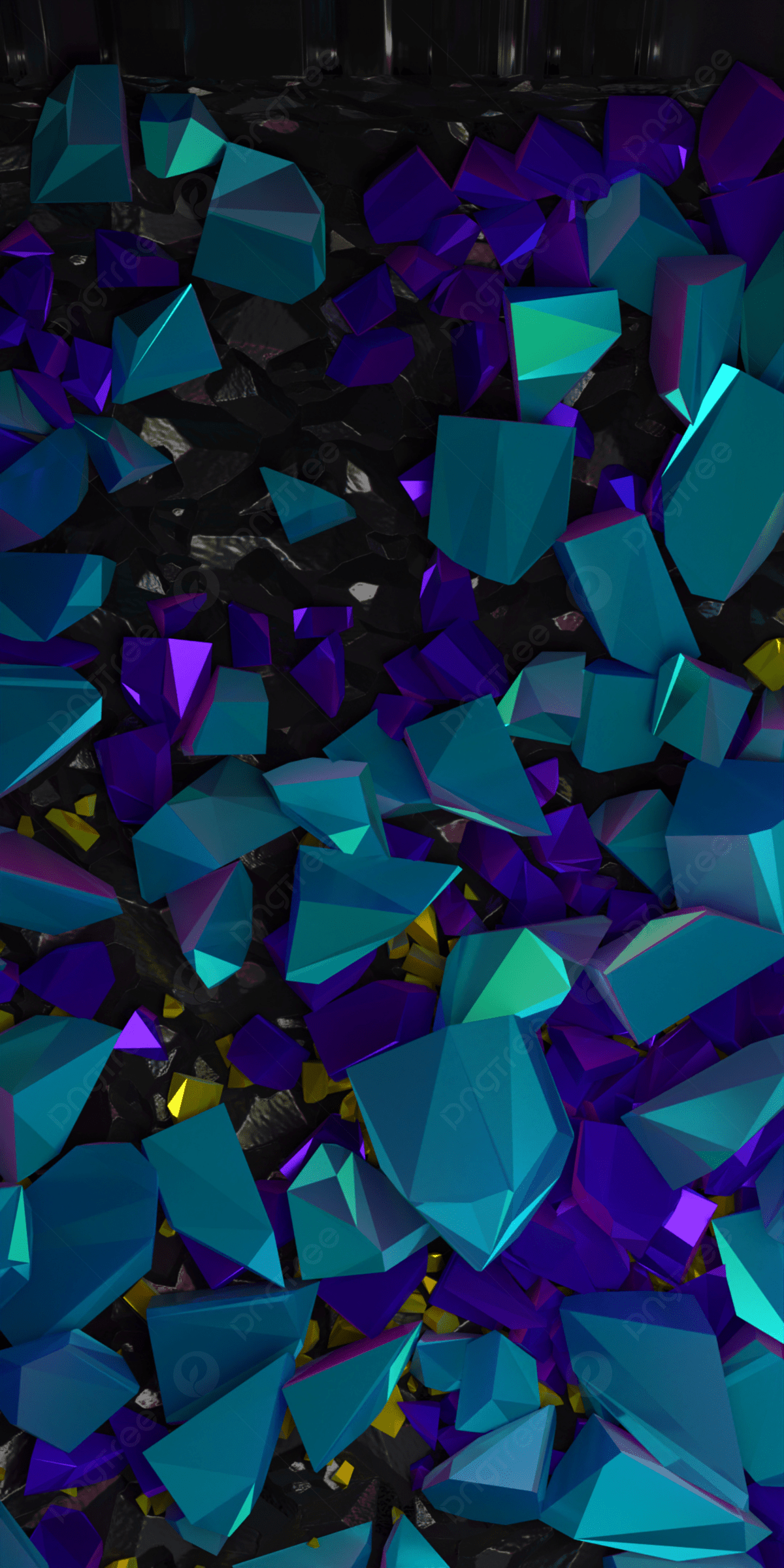 A phone wallpaper of a pile of blue and purple geometric shapes. - Diamond