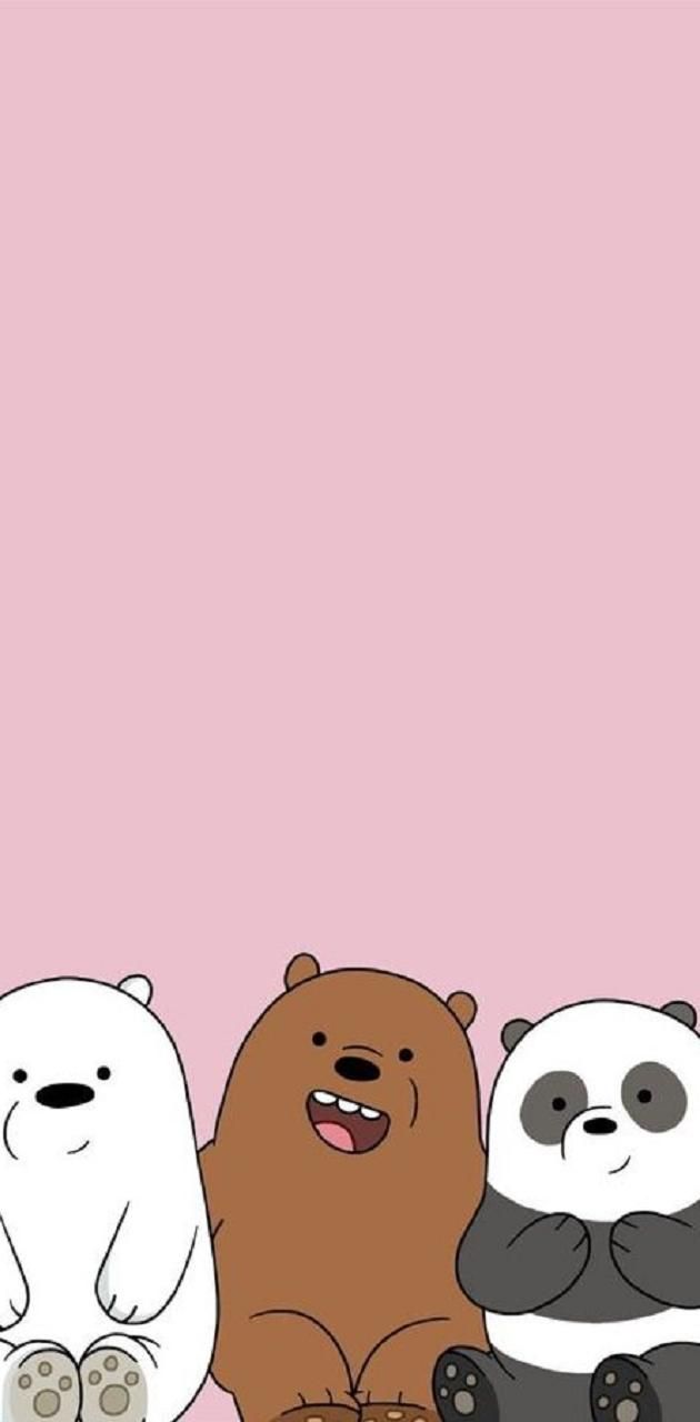 Three bears sitting on a pink background - We Bare Bears