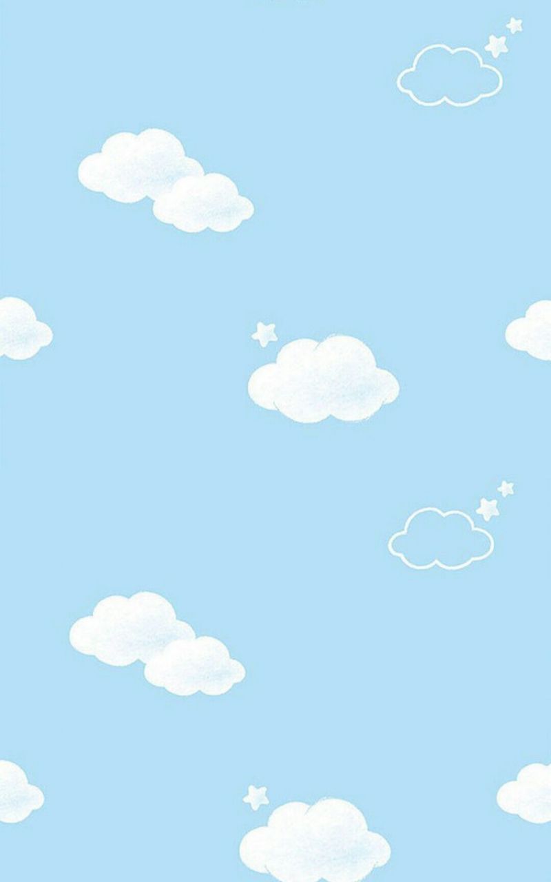 Blue sky with white clouds and stars phone wallpaper - Pastel blue