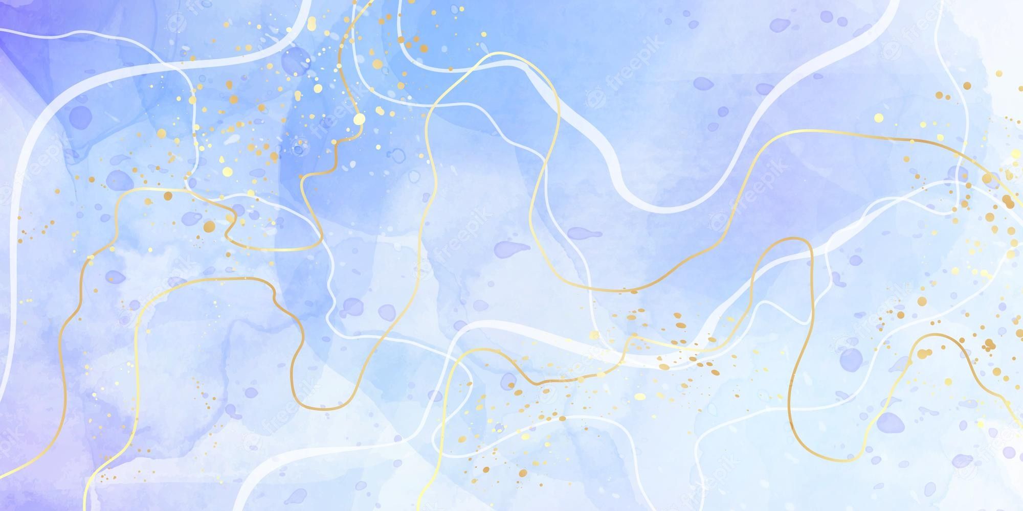 Premium Vector. Light blue and pastel teal liquid marble watercolor background with gold lines
