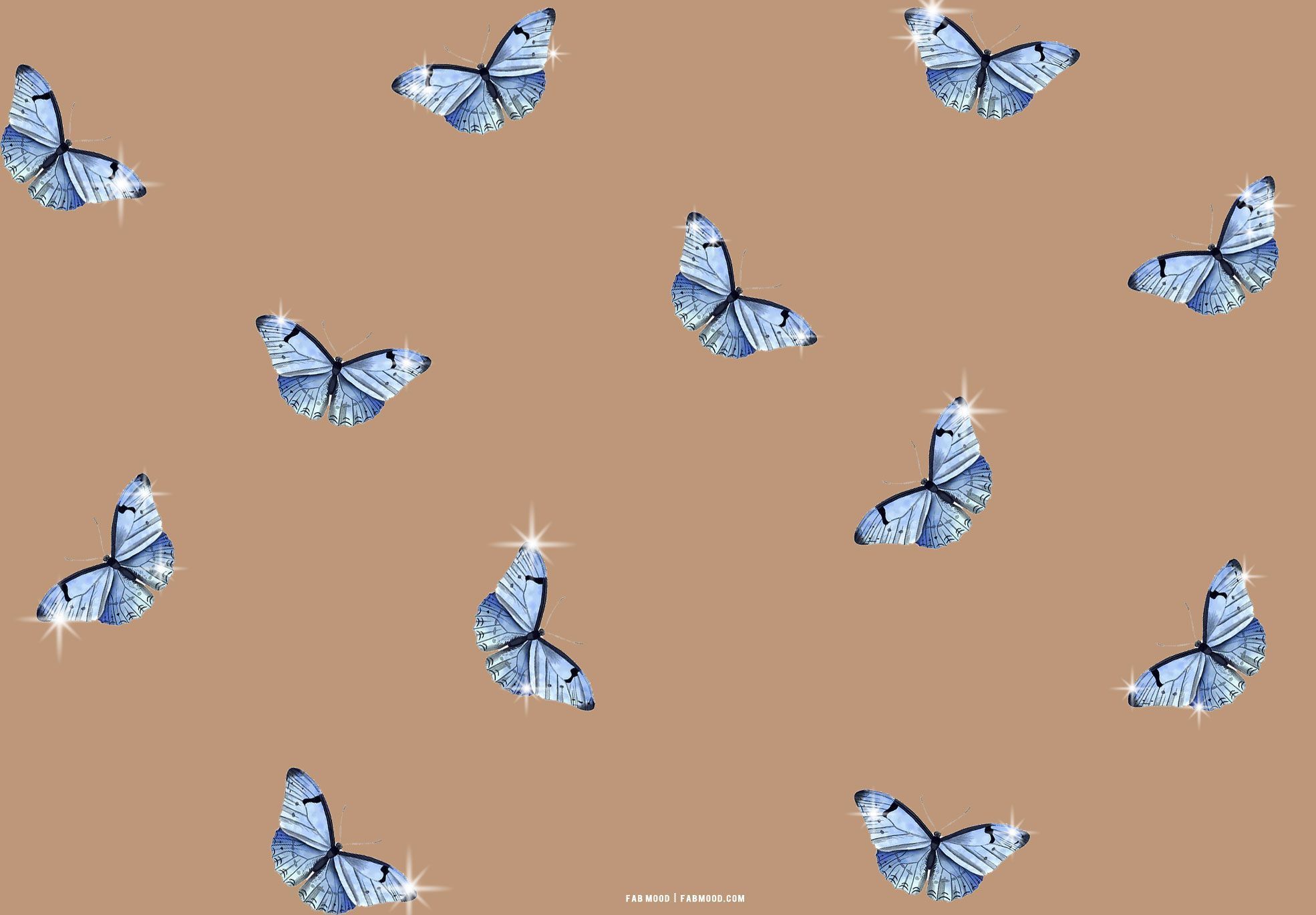 Brown Aesthetic Wallpaper for Laptop : Sparkle Blue Butterfly