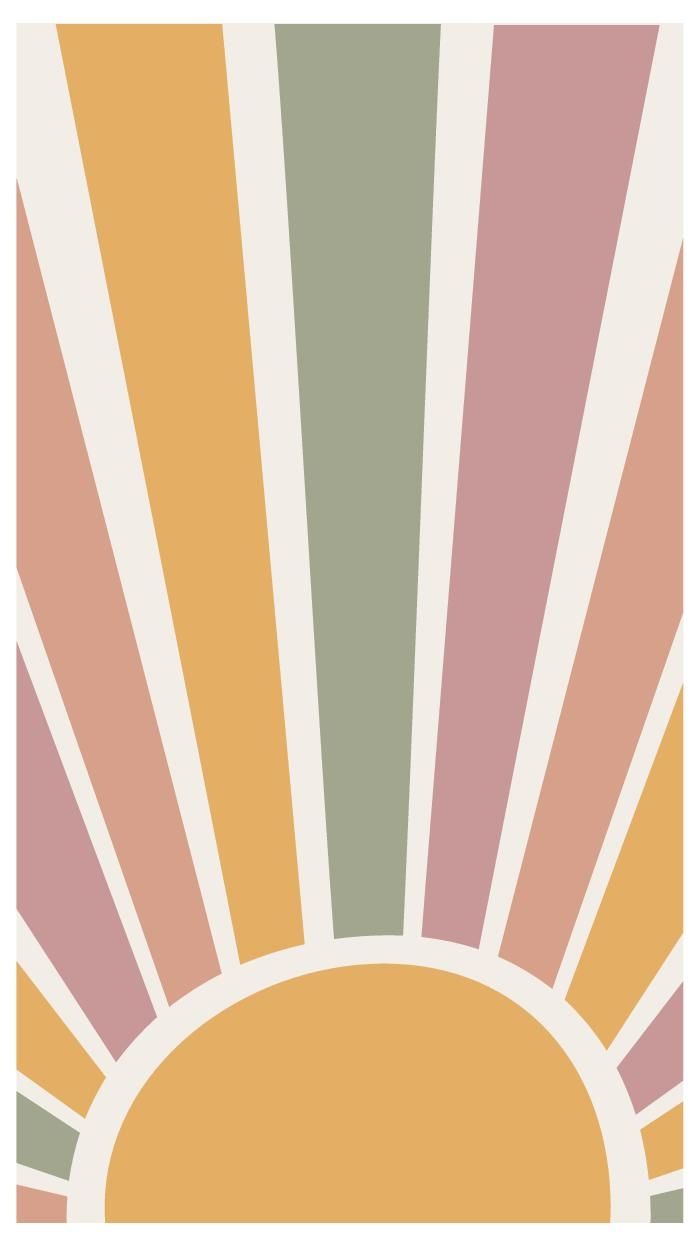 A colorful sun graphic with a white border - Boho
