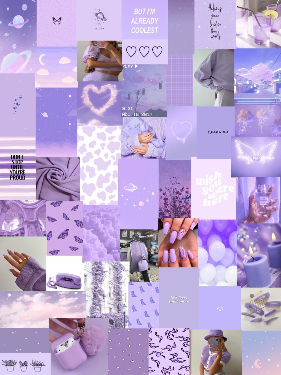 A collage of purple pictures with hearts and flowers - Light purple