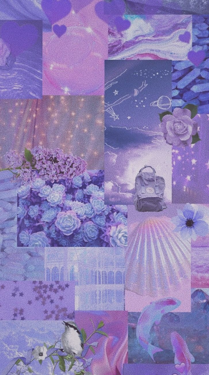 Aesthetic background with a collage of purple and blue images - Light purple
