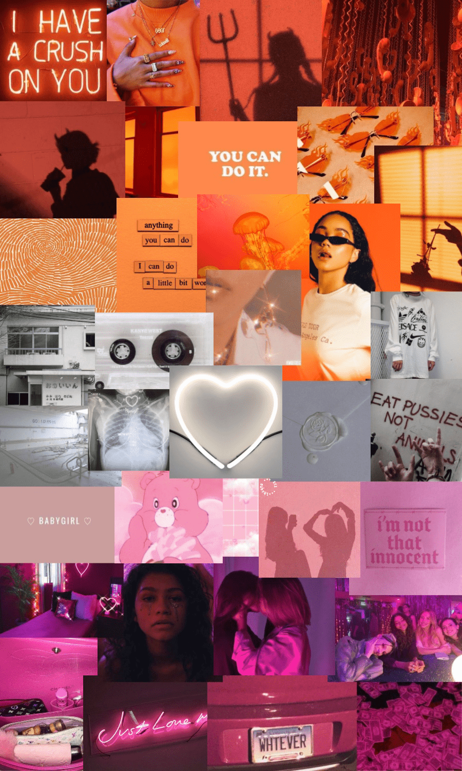 Aesthetic phone background collage of pink and purple images - Lesbian