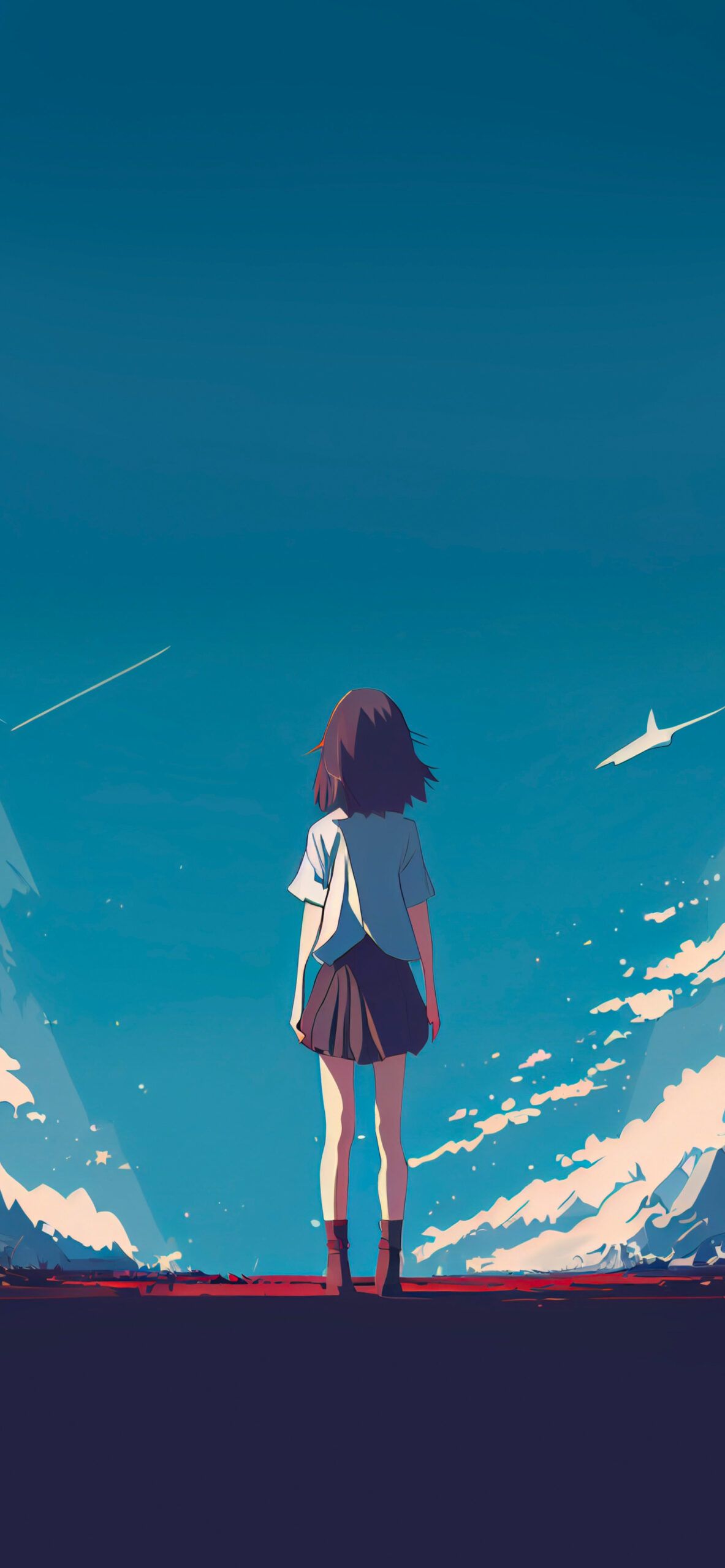 A girl standing on the side of an airport - Anime girl, sky, anime