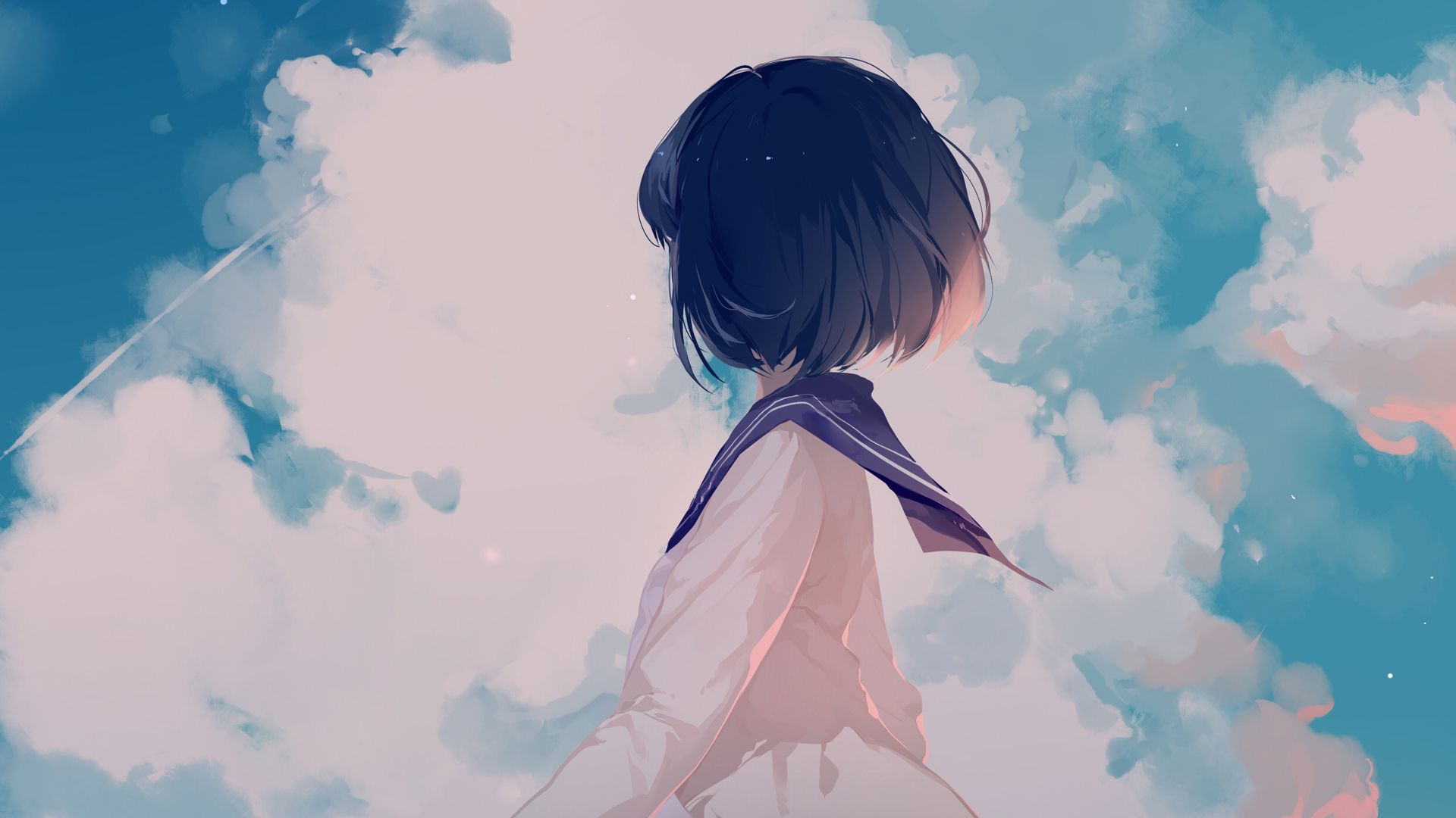 A girl is walking in the sky - Anime girl