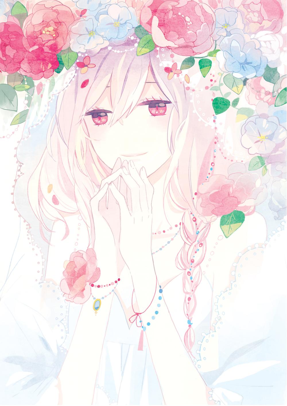 A girl with flowers in her hair - Anime girl
