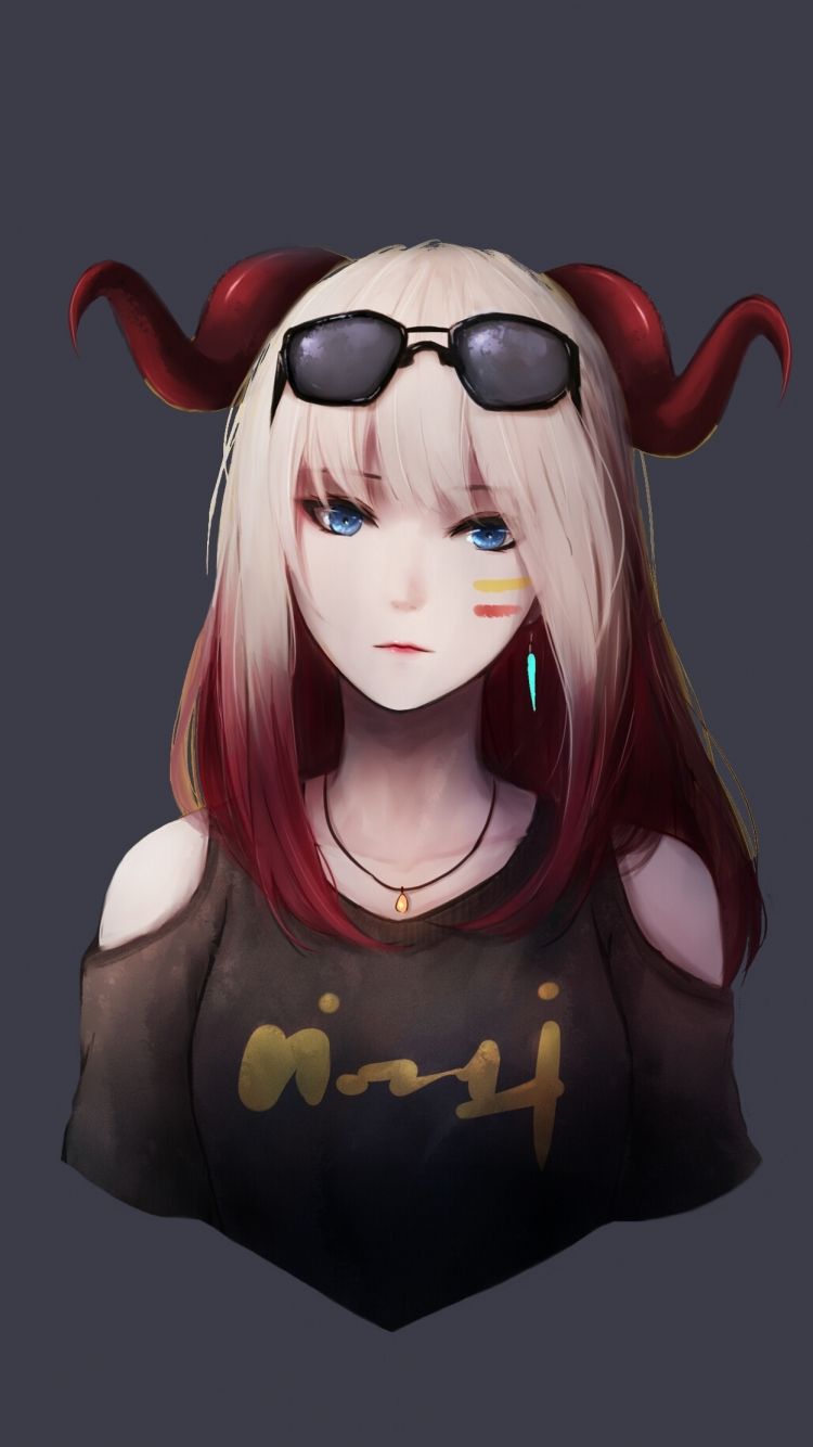 A cartoon character with horns and glasses - Anime girl