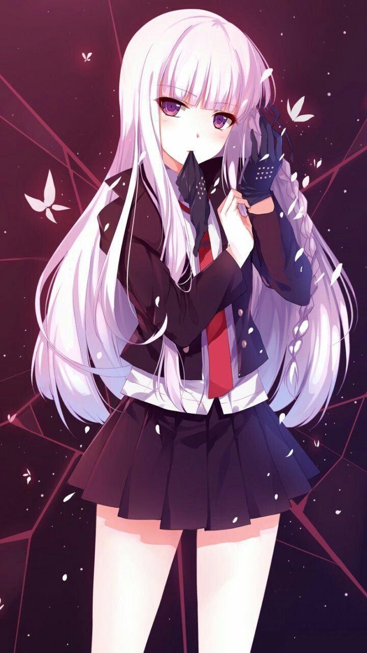 Anime girl with long white hair holding a gun - Anime girl