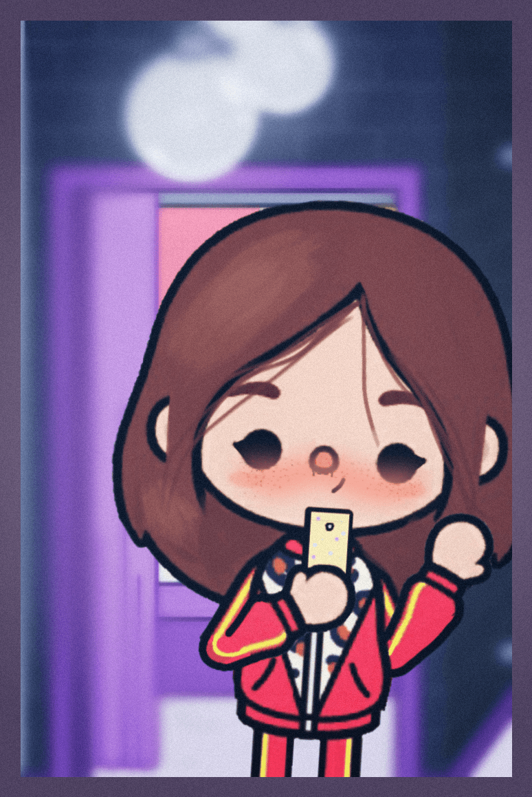 A cartoon girl holding up her phone - Toca Boca