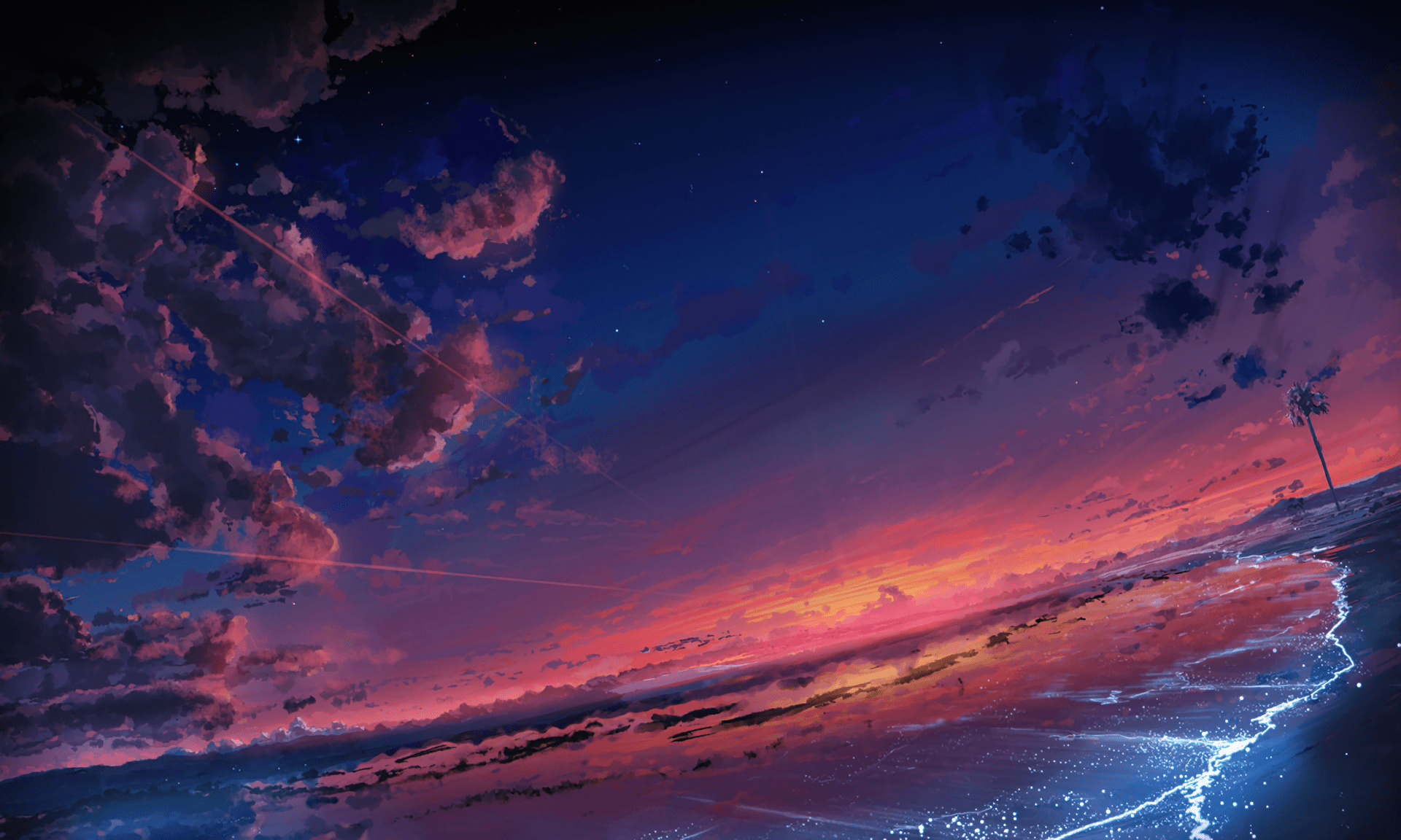 1920x1080px anime sky clouds sunset palm tree lightning wallpaper | | 1920x1080 | | wallpaper download - Anime sunset