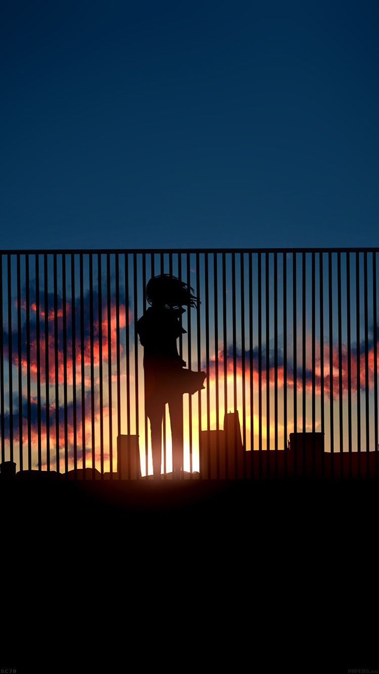 Silhouette of a girl with umbrella at sunset - Anime sunset
