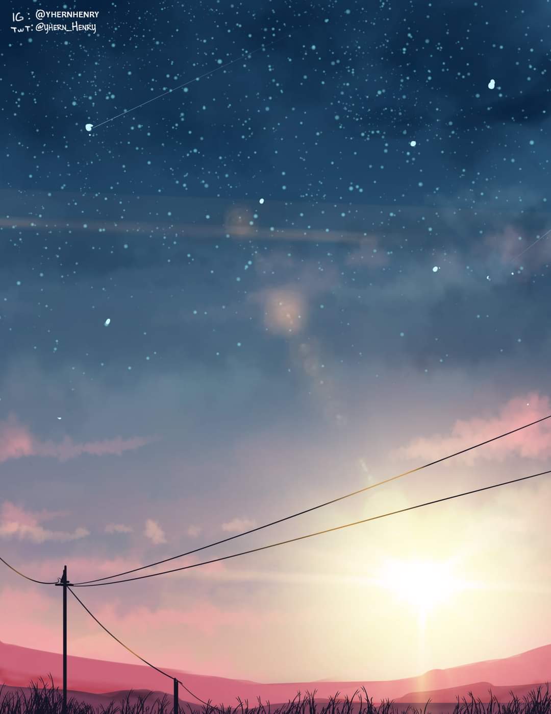 A sunset with stars in the sky - Anime sunset