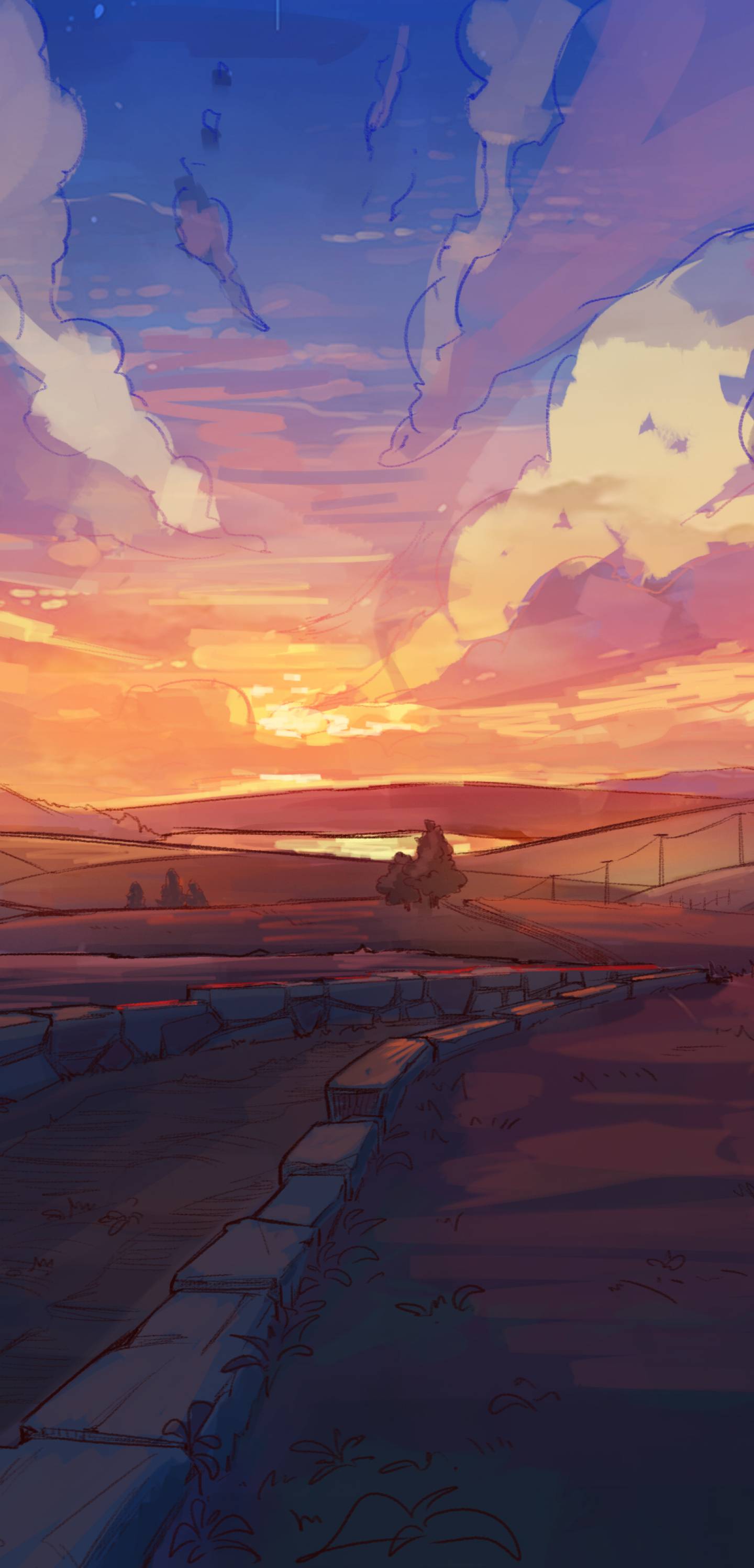Anime scenery wallpaper 1242x2688 for your phone - Anime sunset