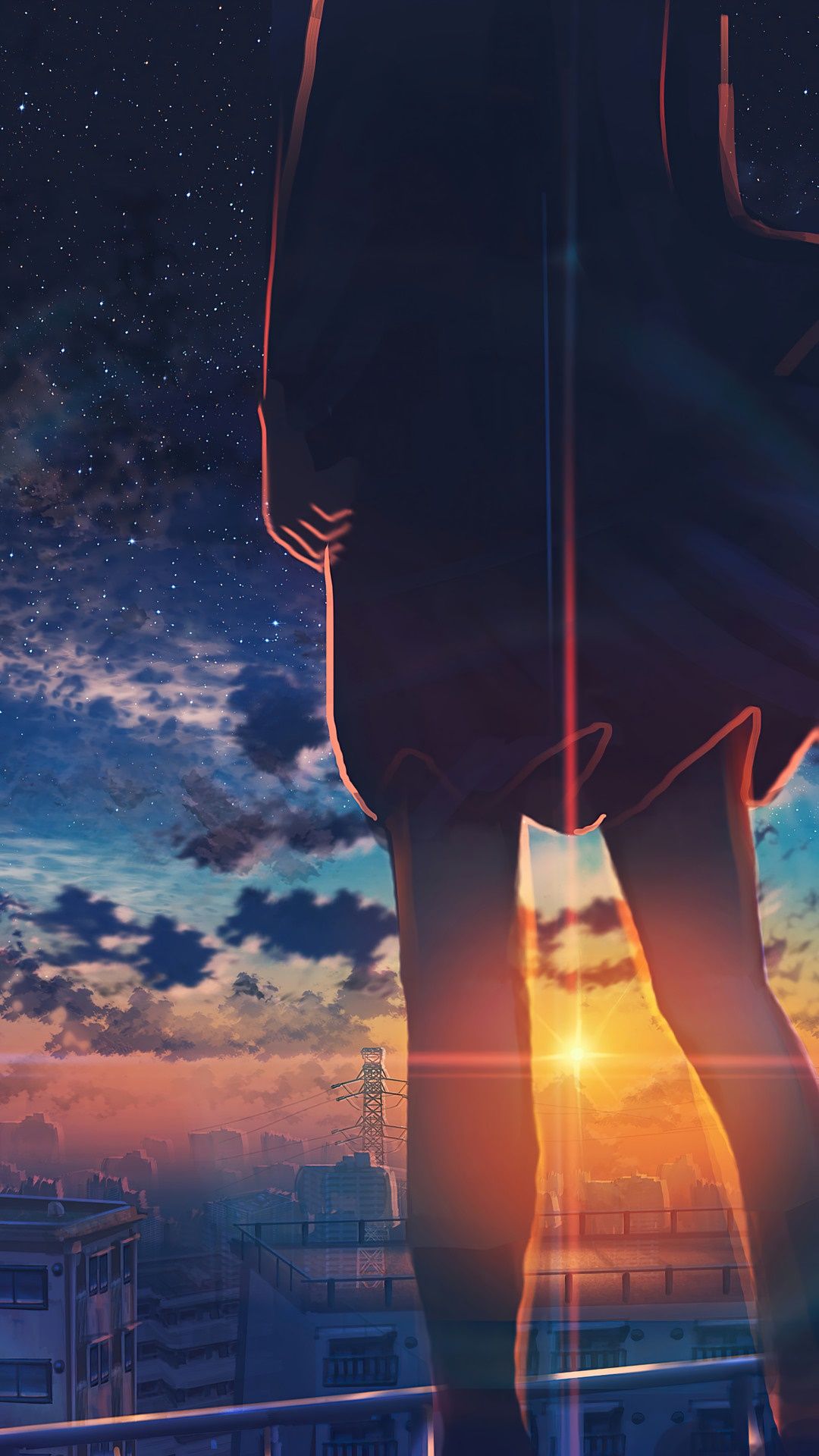 A person standing on the edge of something - Anime sunset