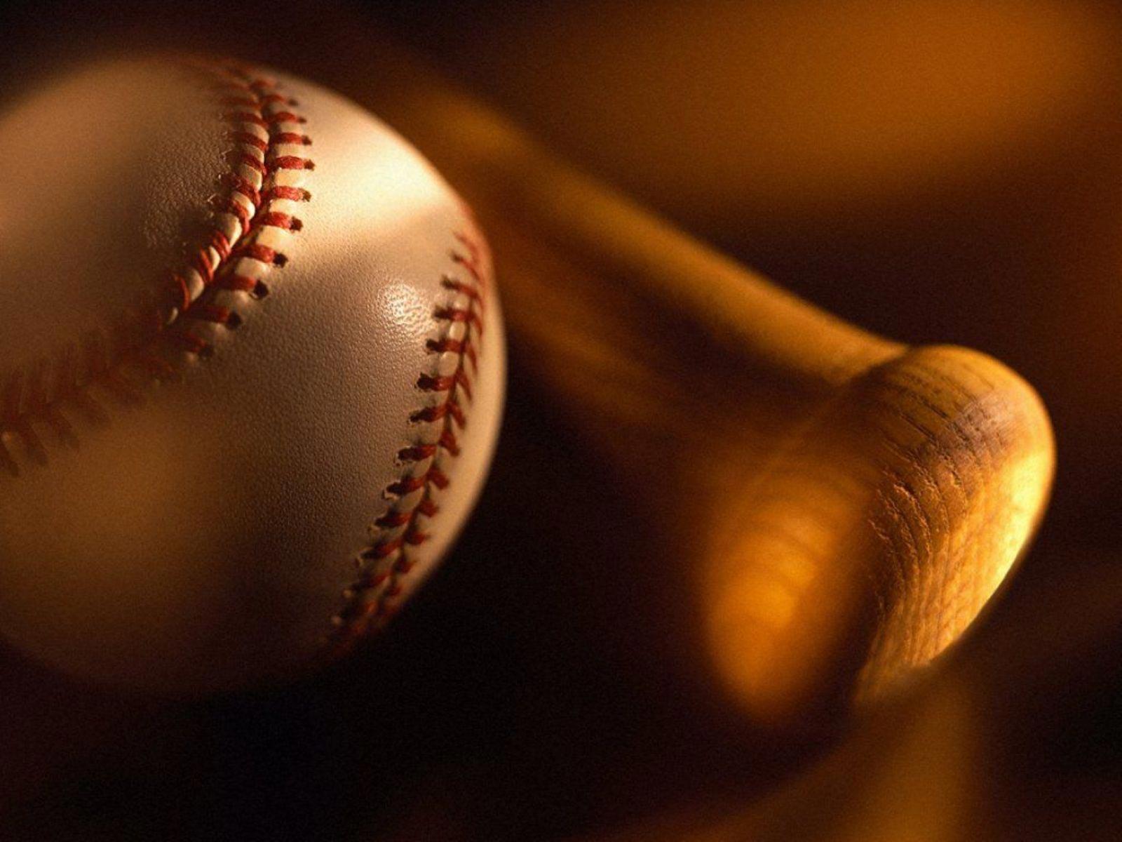 A baseball bat and ball are shown in this image. - Softball