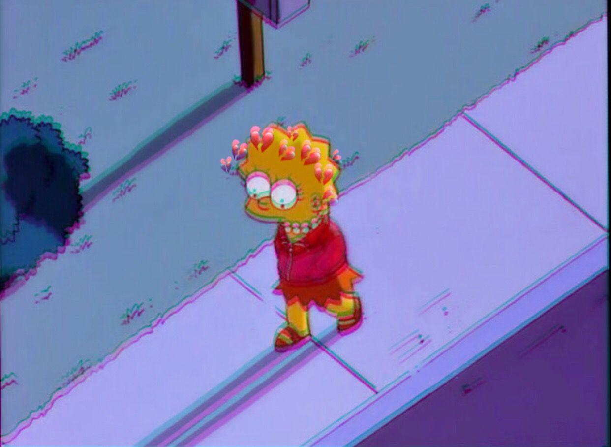 Lisa from The Simpsons with a bunch of hearts on her head - Lisa Simpson
