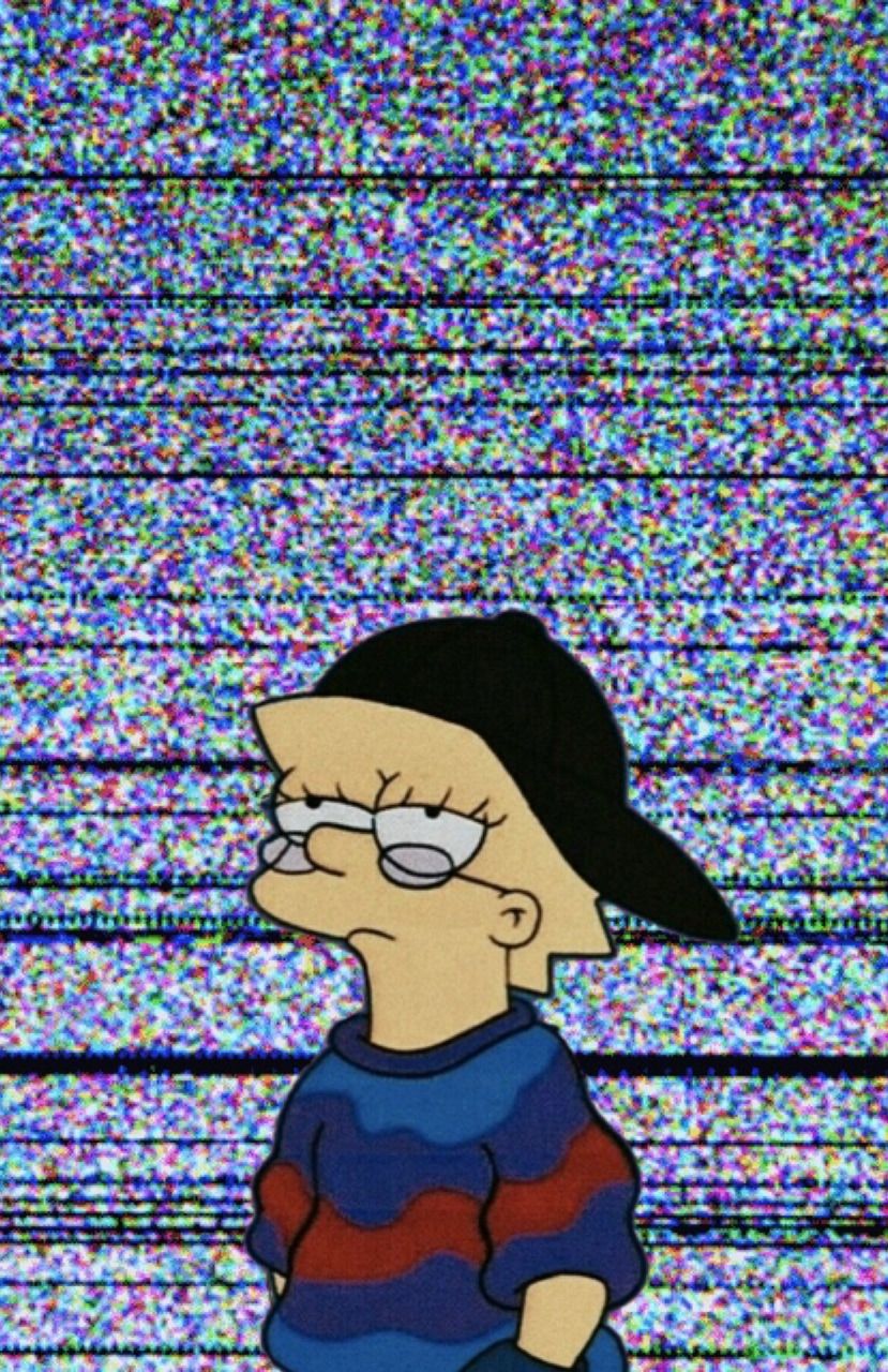 Lisa Simpson with a black hat and glasses in front of a TV screen - Lisa Simpson