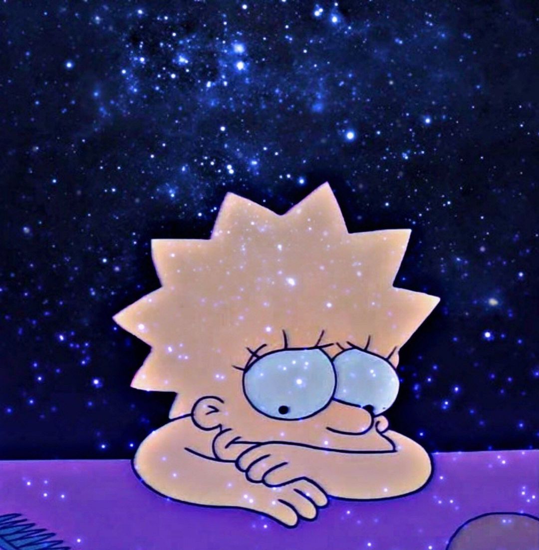 Maggie Simpson in front of a starry background - Sad, Lisa Simpson