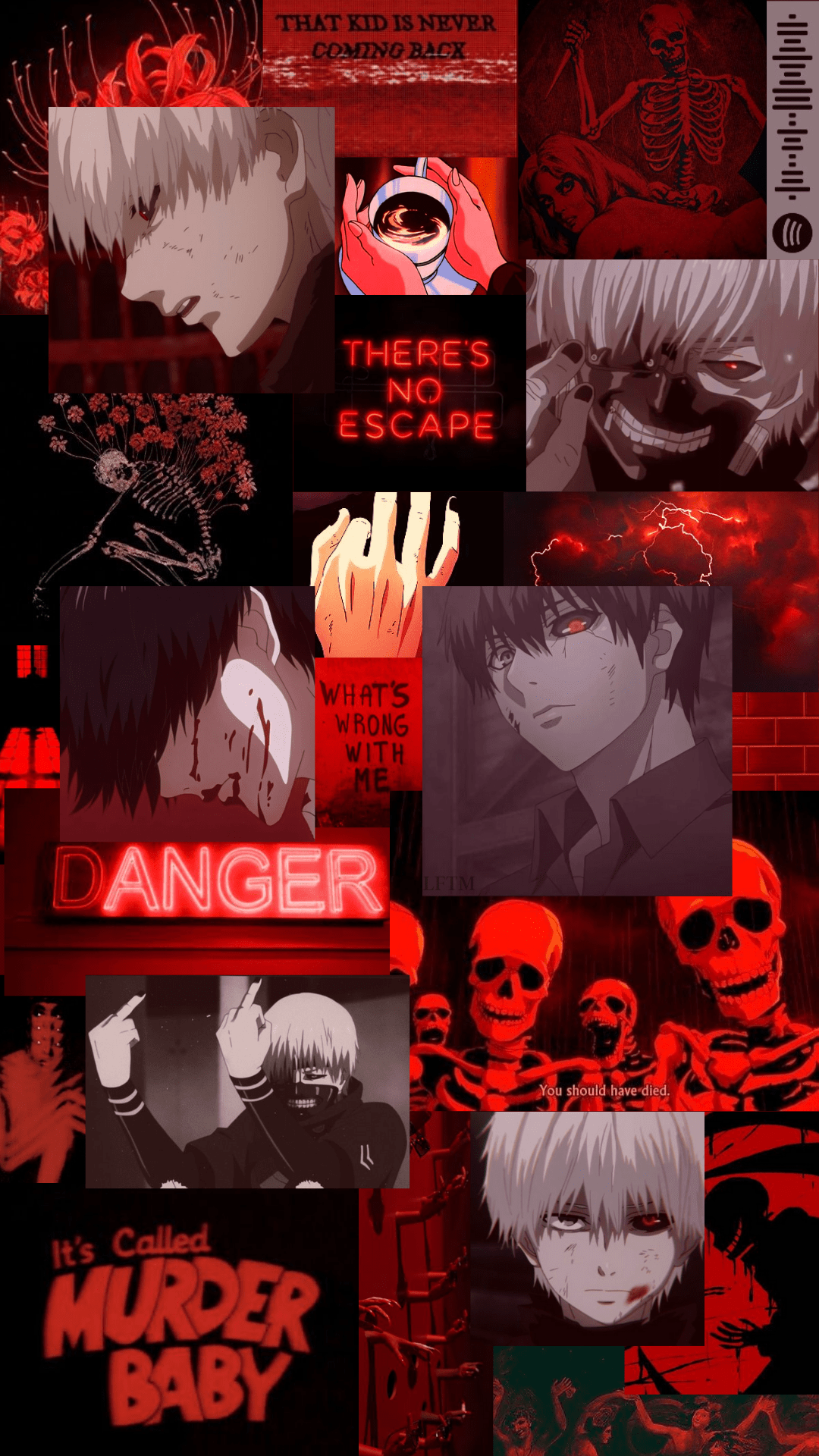 A collage of images with red and black - Tokyo Ghoul