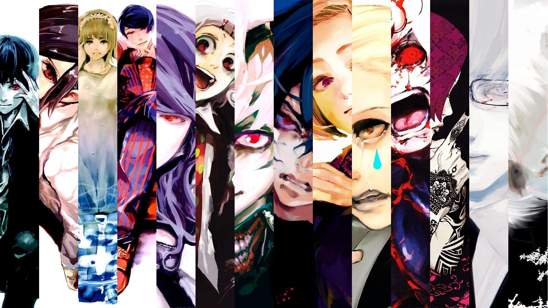 A group of anime characters with different expressions - Tokyo Ghoul