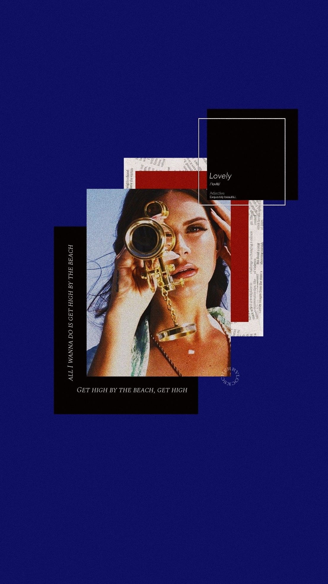 A woman holding up an instrument on the cover of some sort - Lana Del Rey