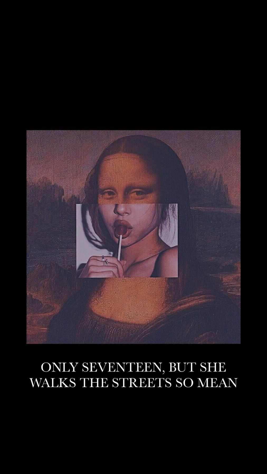 Aesthetic wallpaper of the Mona Lisa smoking a cigarette. - Lana Del Rey