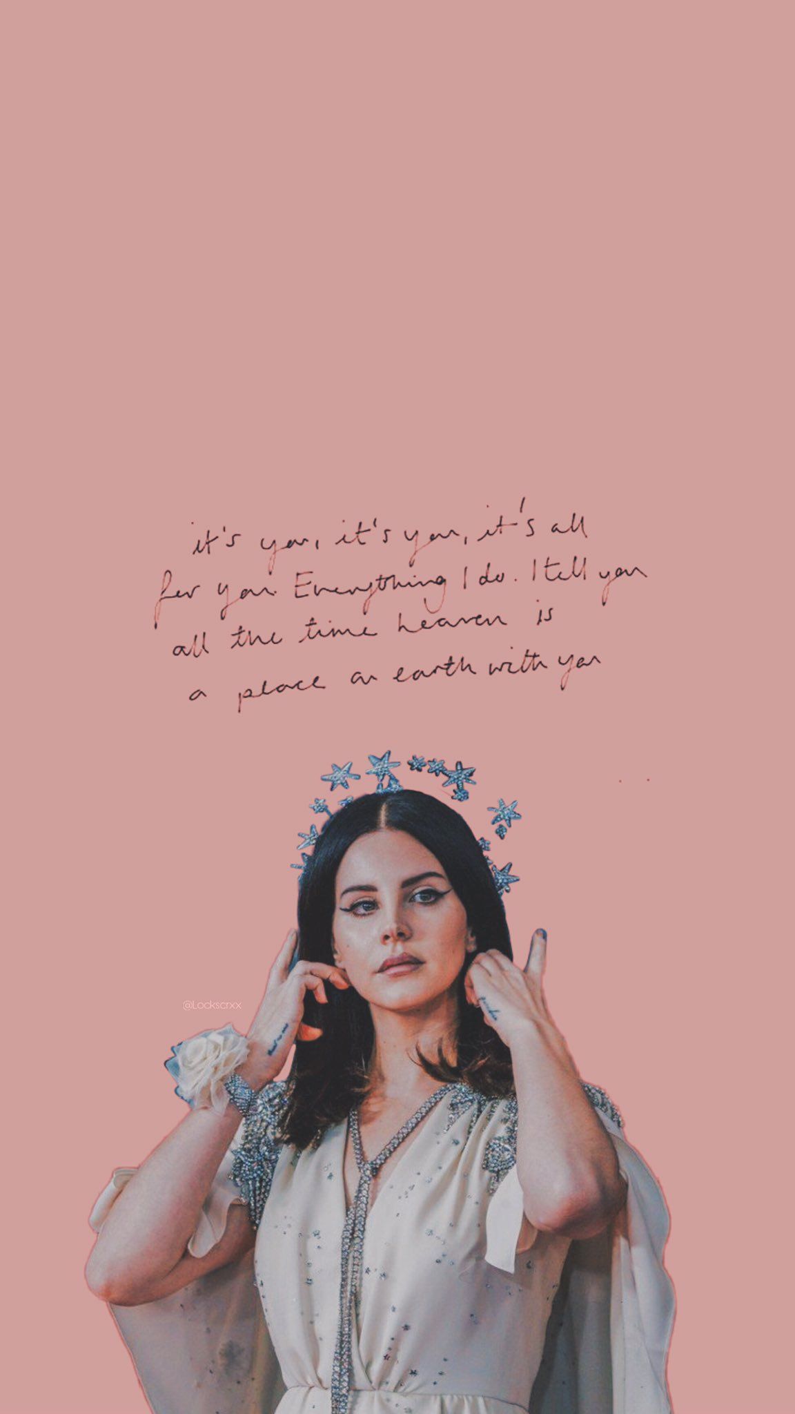 A woman in white dress with flowers on her head - Lana Del Rey