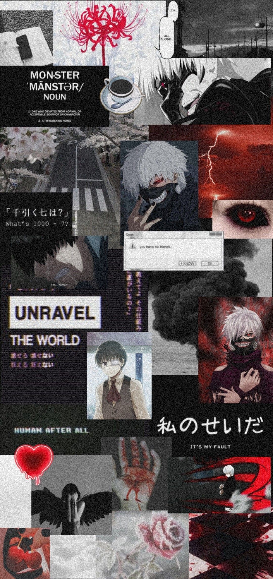 A collage of images with different titles - Tokyo Ghoul