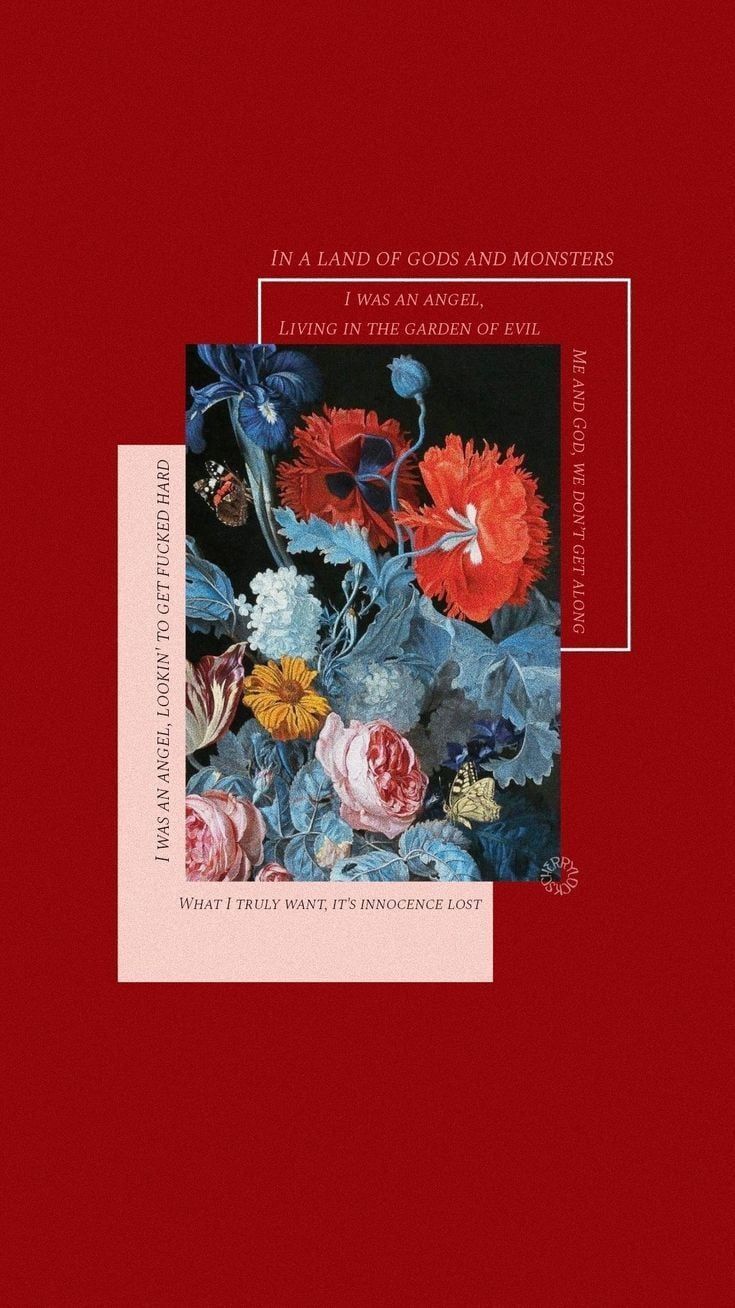 The cover of a book with red background and flowers - Lana Del Rey