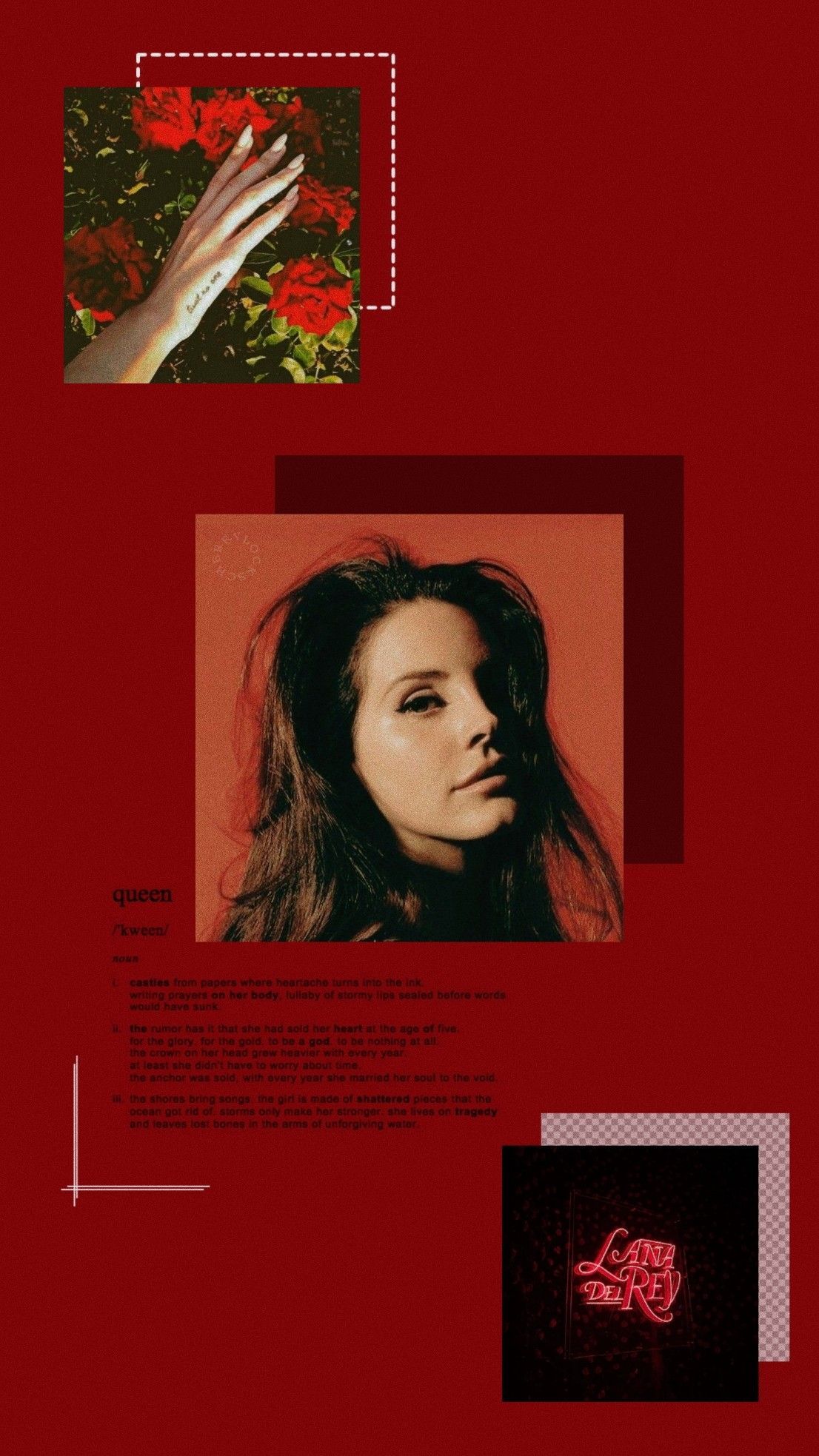 Red aesthetic background with a queen - Lana Del Rey