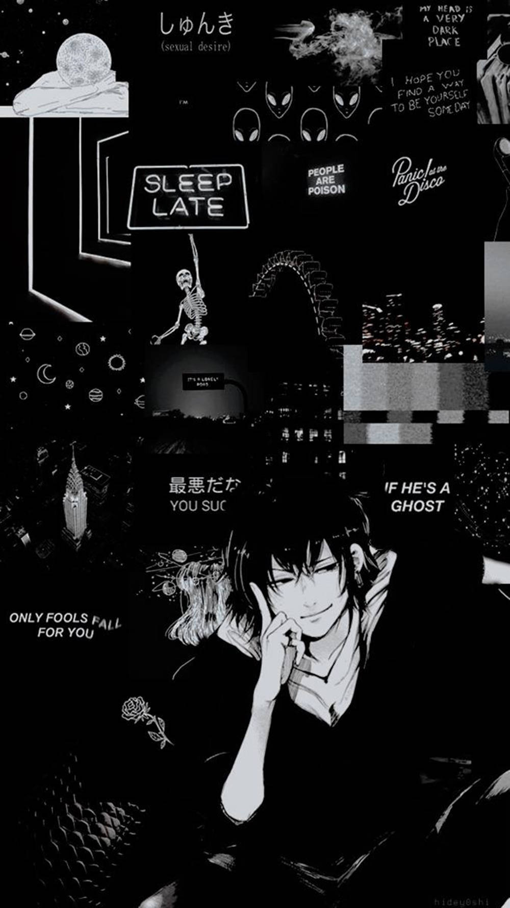 A collage of different images with black and white - Tokyo Ghoul