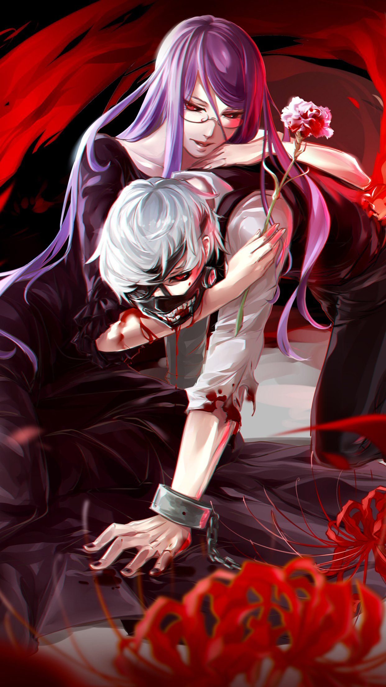 A man and woman in red clothing - Tokyo Ghoul