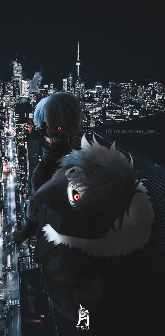 Anime wallpaper iphone of a man looking at the city - Tokyo Ghoul