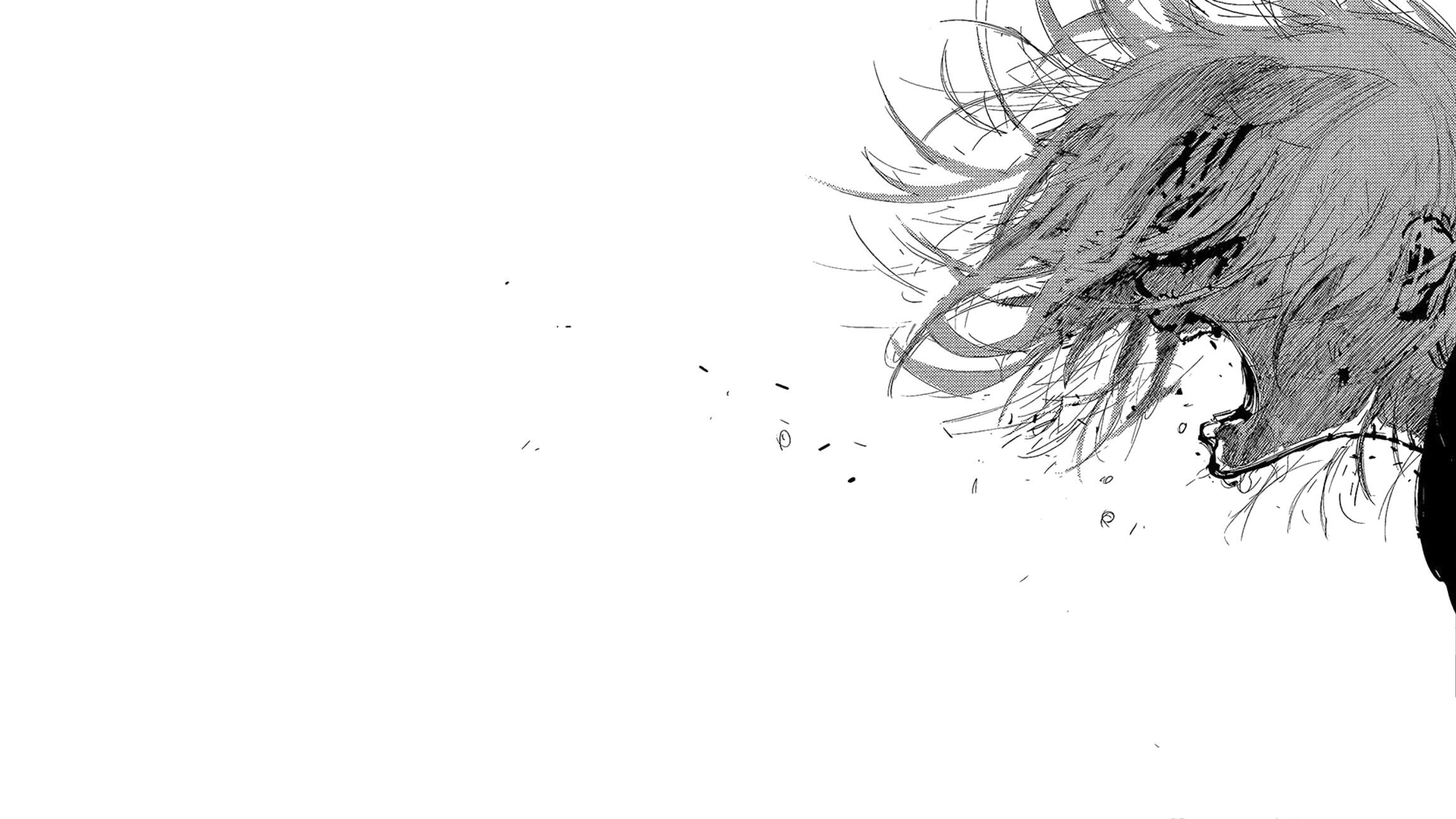 A side view of a person with a long hair, with a white background - Tokyo Ghoul