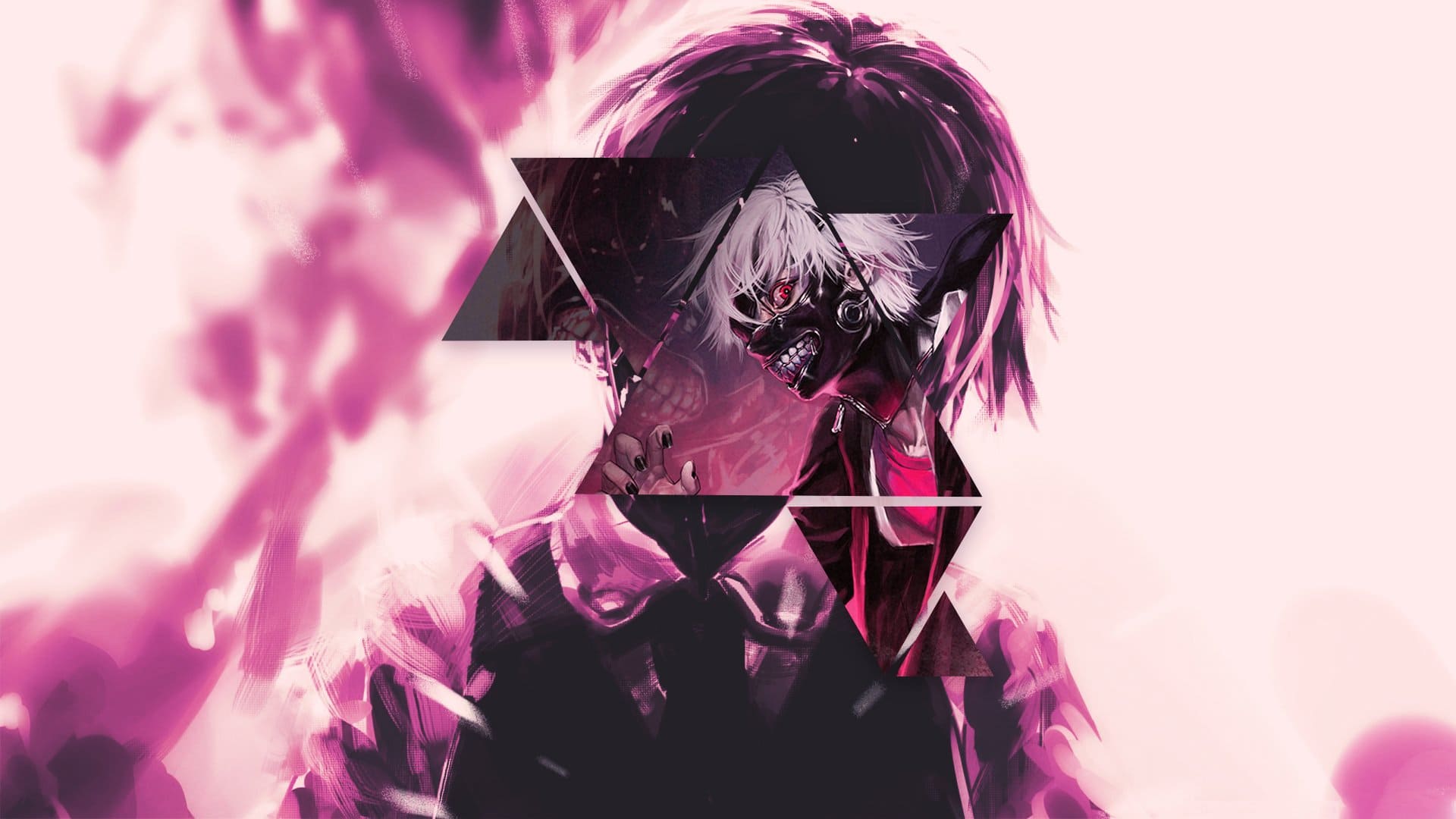 Anime girl with pink hair and a triangle on her face - Tokyo Ghoul