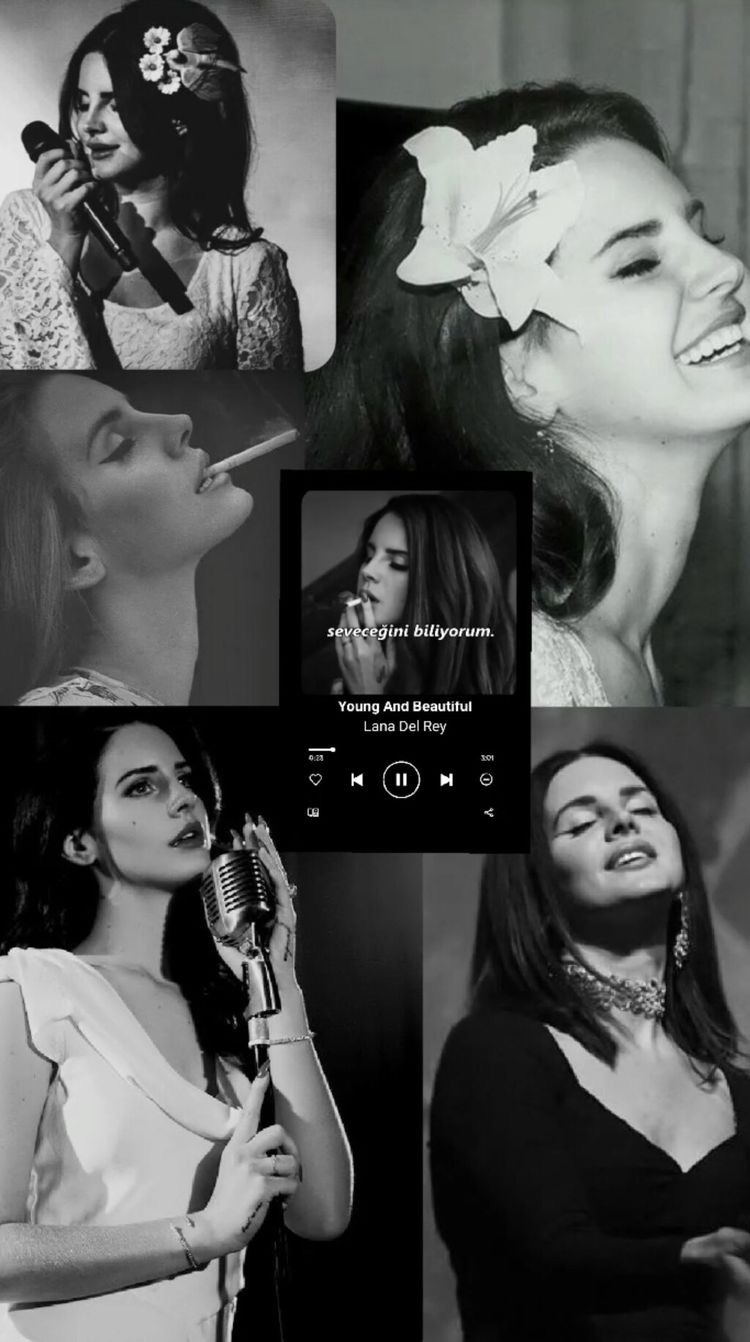 A collage of pictures with different women singing - Lana Del Rey