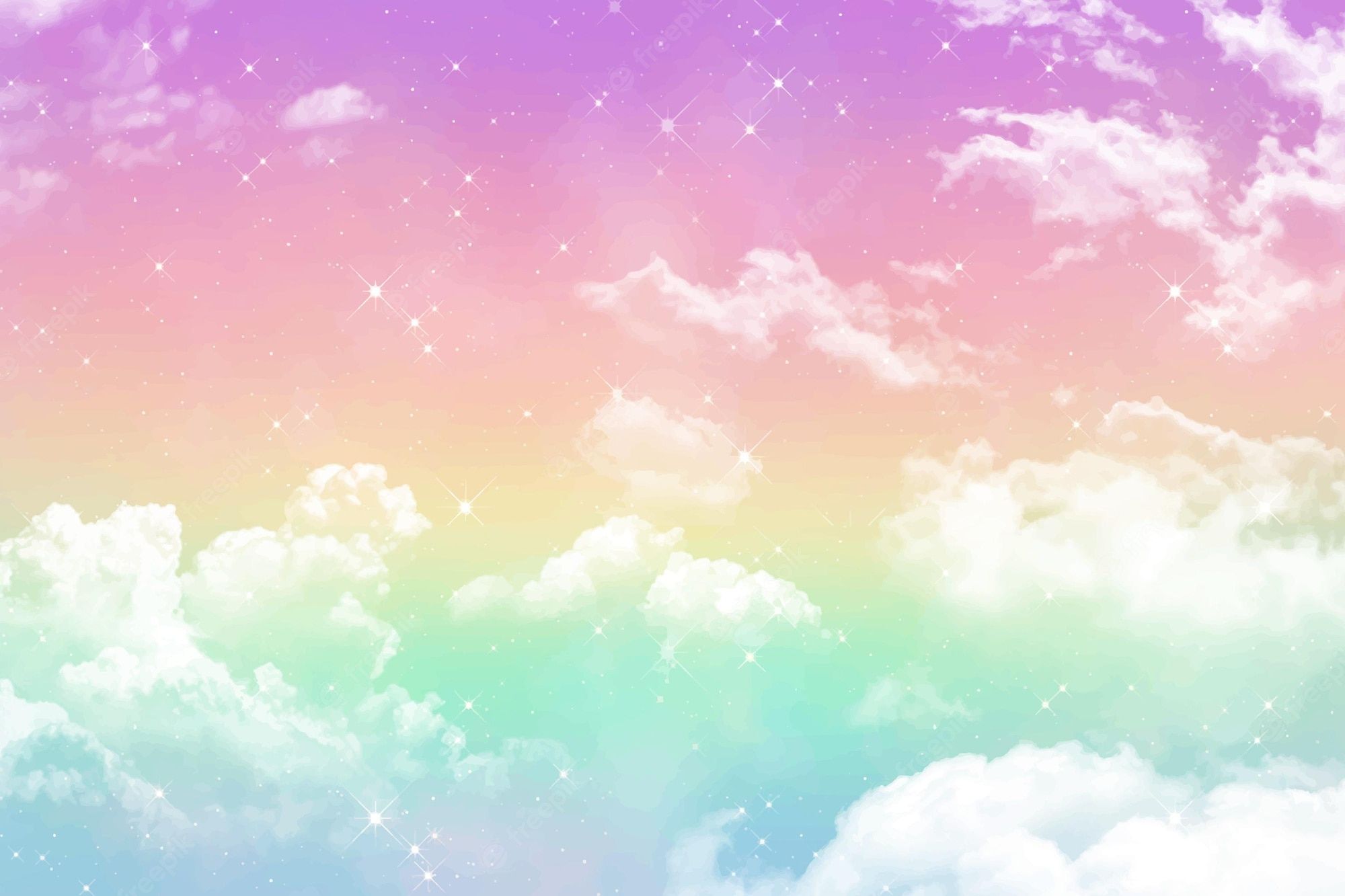 A rainbow sky with clouds and stars - Pastel rainbow