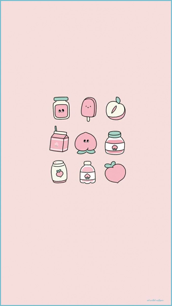A pink background with various food items - Pastel rainbow
