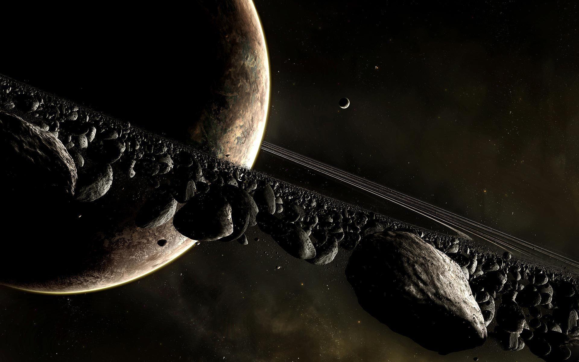 A space ship is flying through the galaxy - Saturn