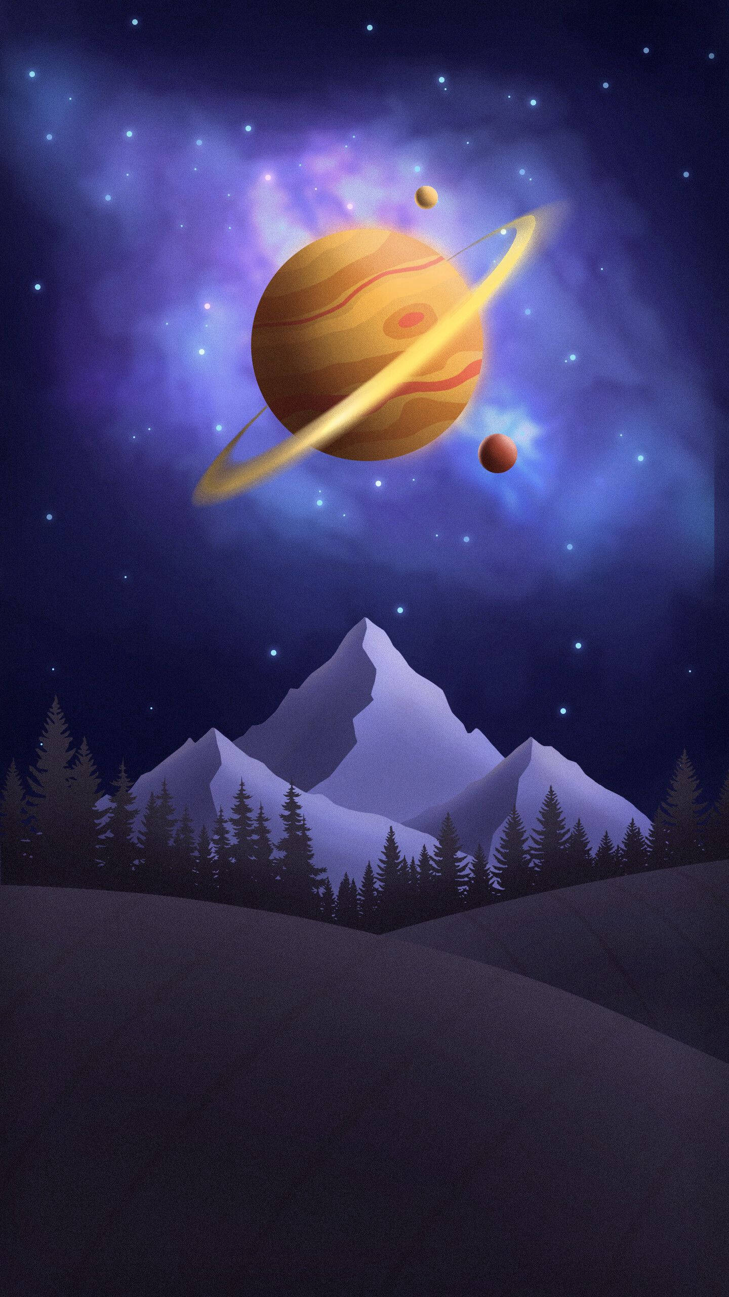 Download Mountain And Saturn Wallpaper