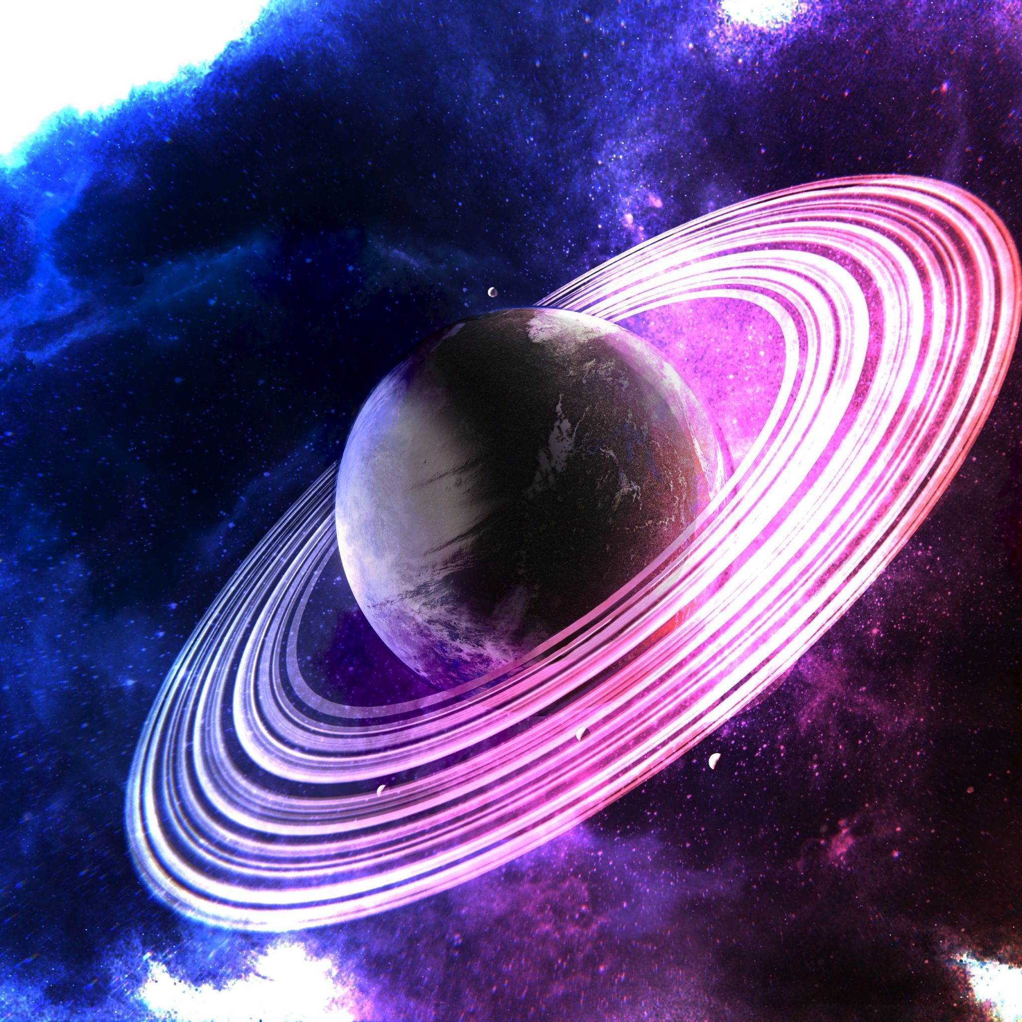 A planet with rings and stars in the background - Saturn