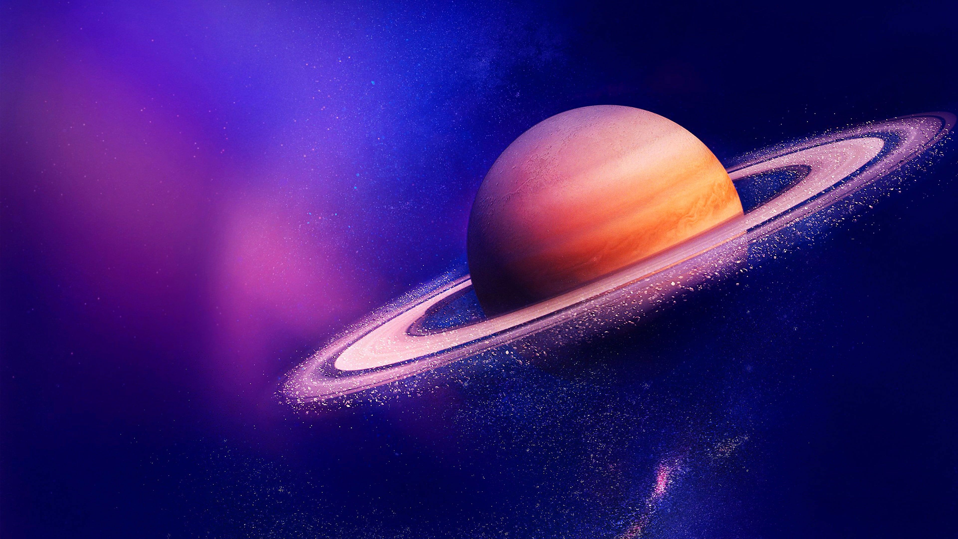 Saturn in space with a purple background - Saturn