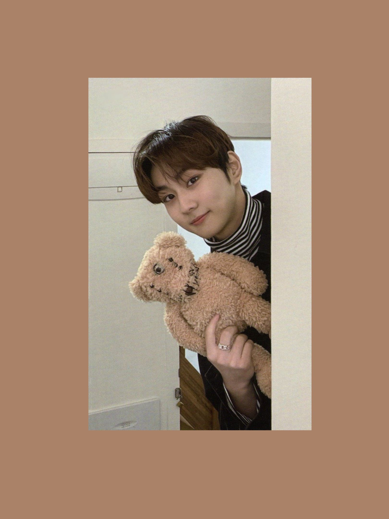 Jungwon wallpaper. Teddy bear wallpaper, Brown korean aesthetic wallpaper, Brown wallpaper