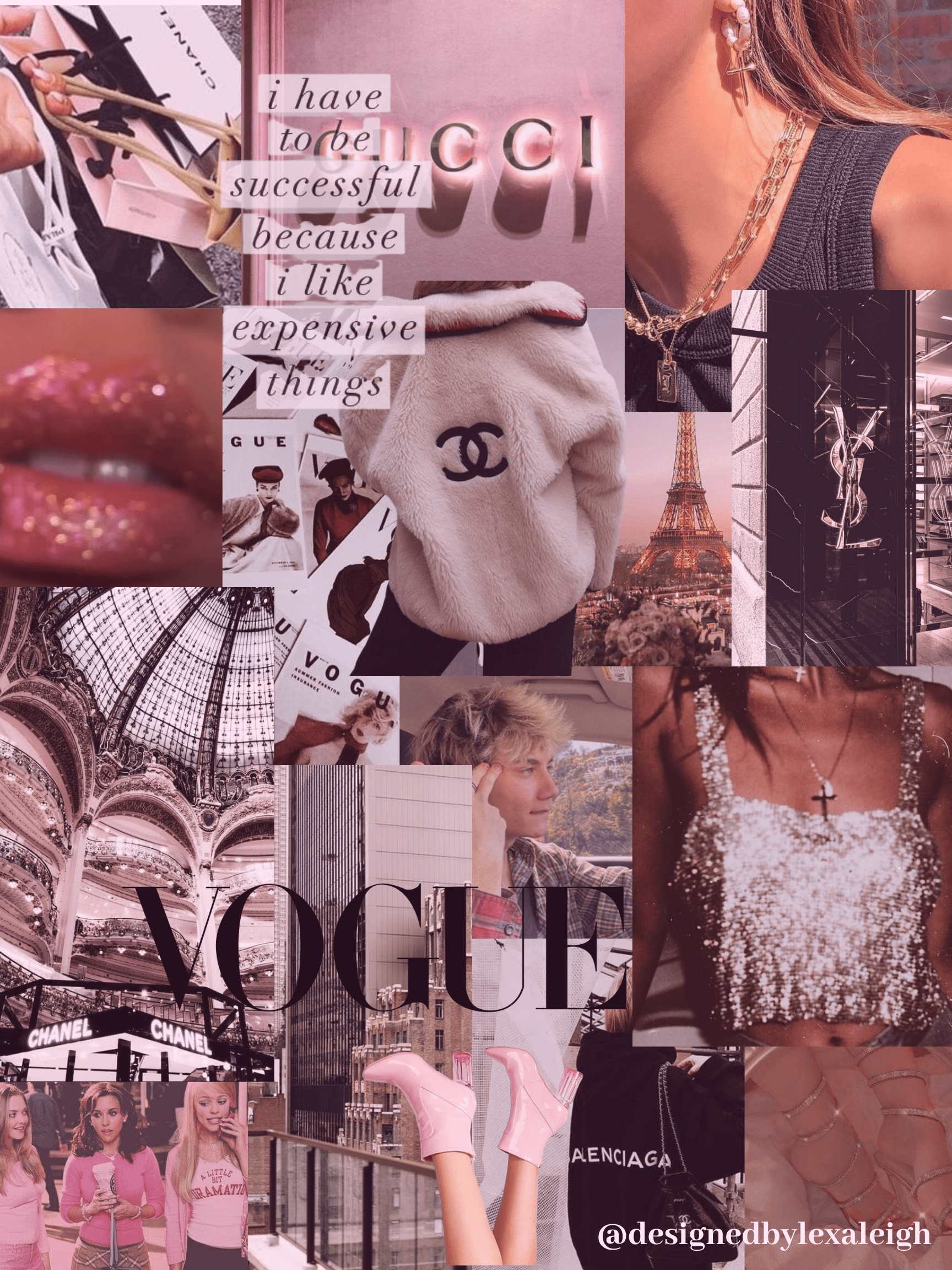 Aesthetic collage of photos of models, fashion, and the word 