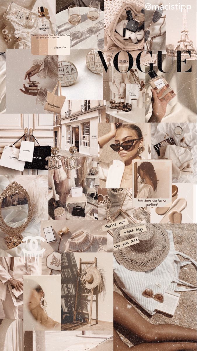 A collage of various photos of vogue, chanel, and fashion related items. - Vogue