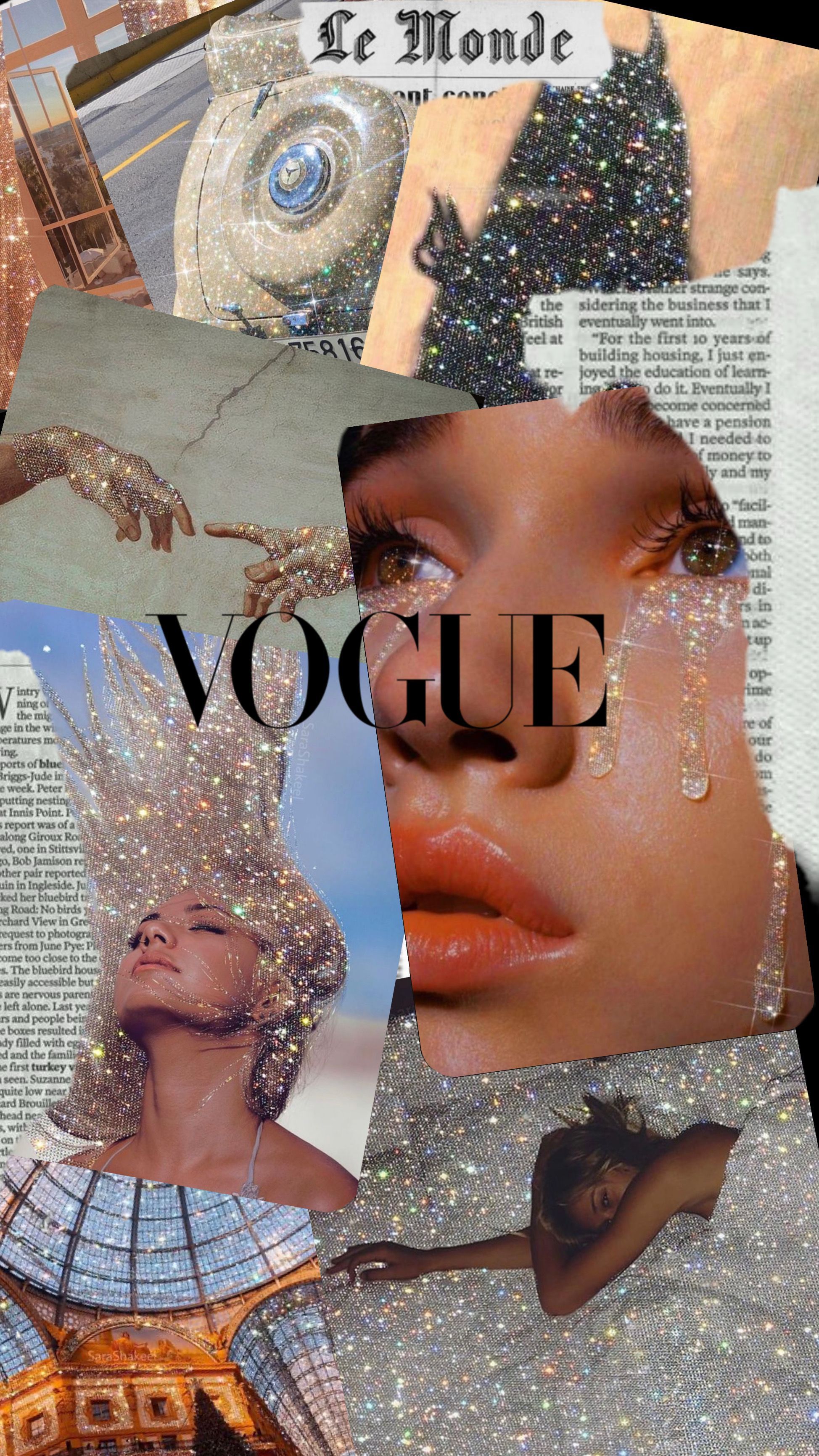 A collage of a Vogue cover, a woman with a crown, and a woman with a gold headpiece. - Vogue